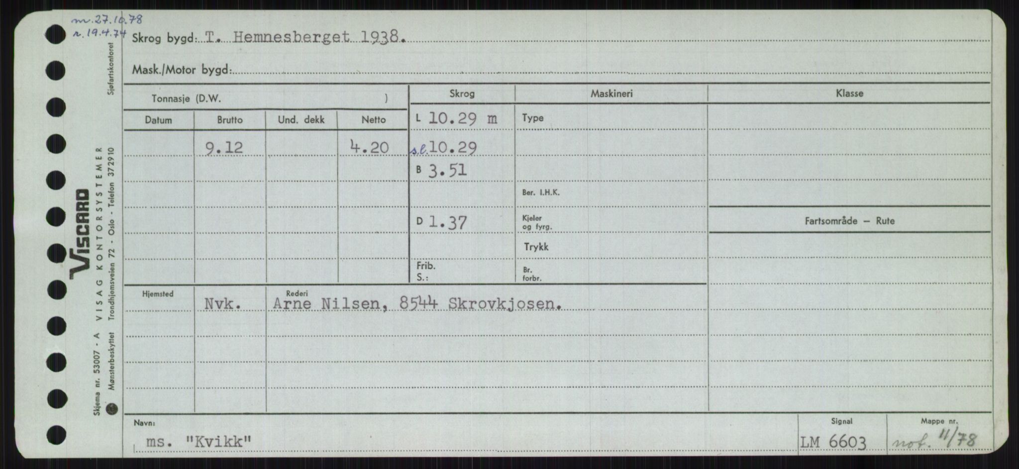 Sjøfartsdirektoratet med forløpere, Skipsmålingen, RA/S-1627/H/Ha/L0003/0002: Fartøy, Hilm-Mar / Fartøy, Kom-Mar, p. 159