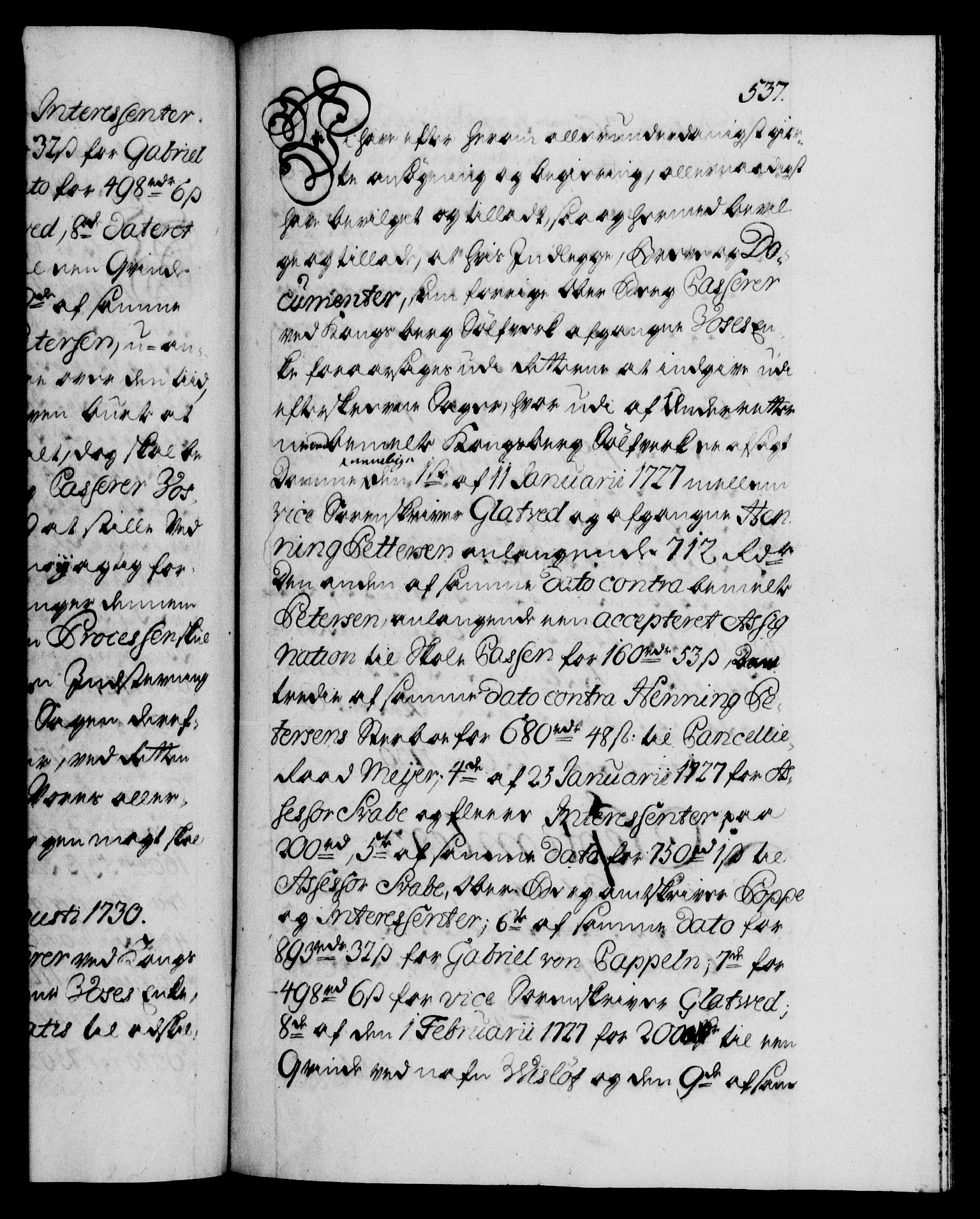 Danske Kanselli 1572-1799, AV/RA-EA-3023/F/Fc/Fca/Fcaa/L0026: Norske registre, 1729-1730, p. 537a