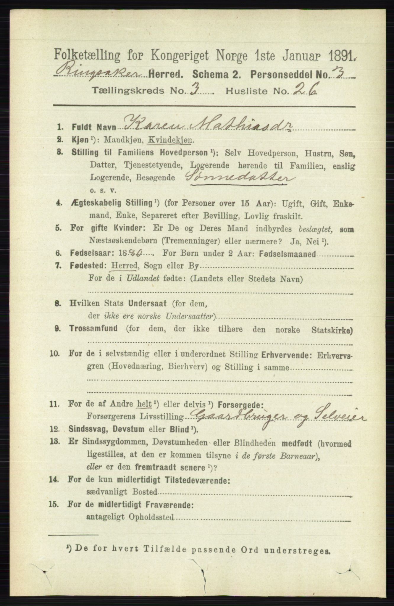 RA, 1891 census for 0412 Ringsaker, 1891, p. 1389