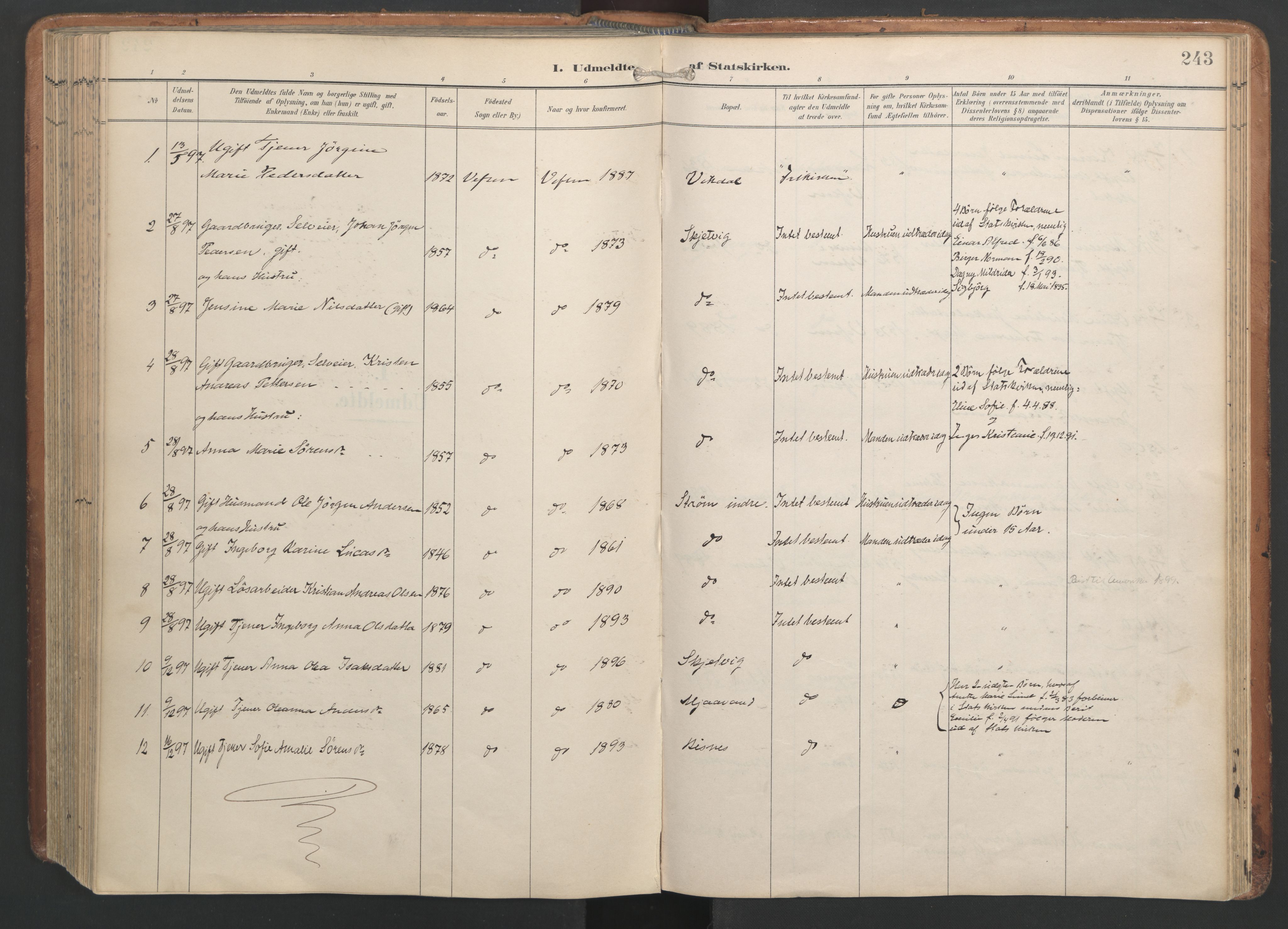 Ministerialprotokoller, klokkerbøker og fødselsregistre - Nordland, AV/SAT-A-1459/820/L0298: Parish register (official) no. 820A19, 1897-1915, p. 243