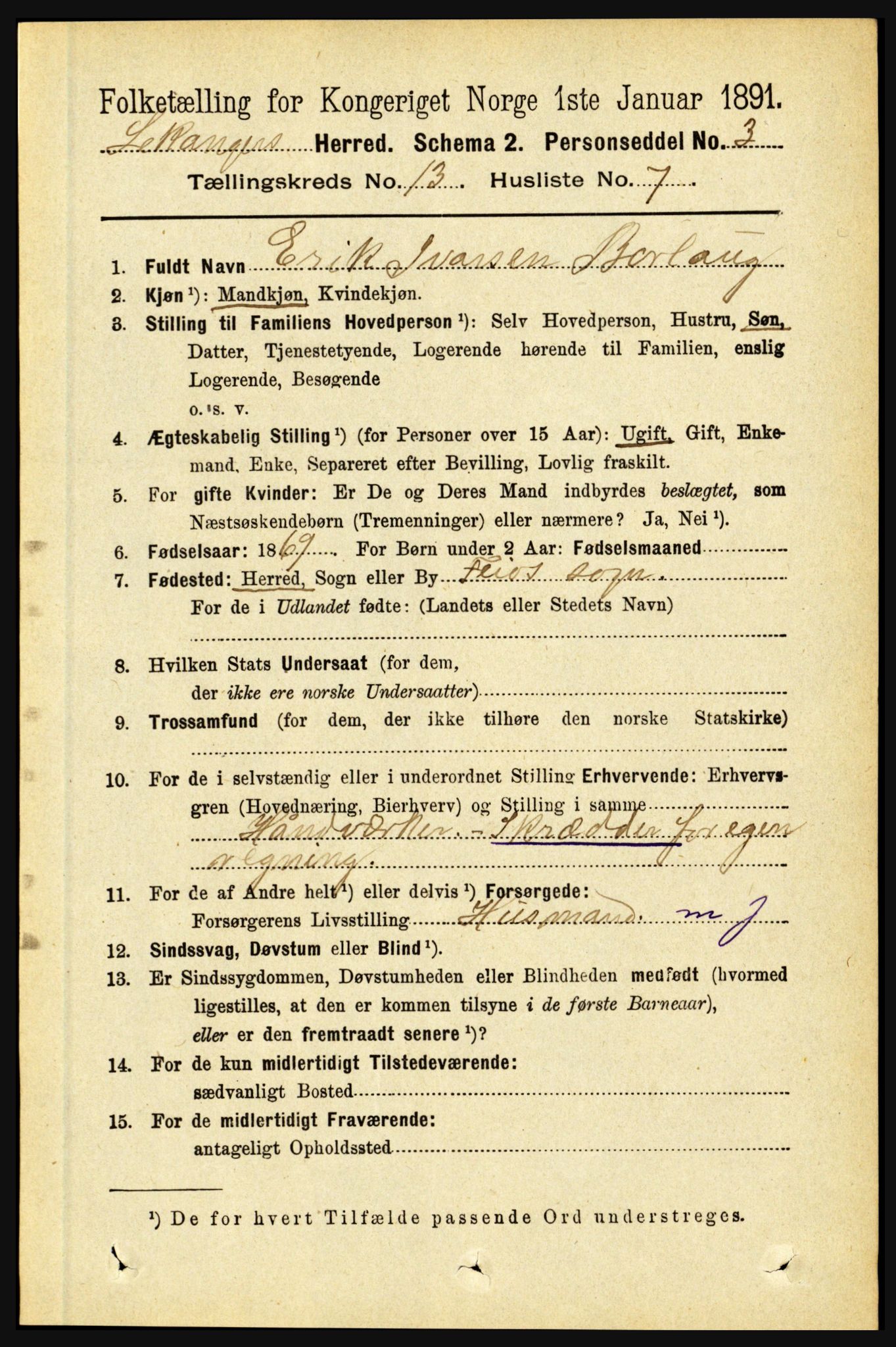 RA, 1891 census for 1419 Leikanger, 1891, p. 2494