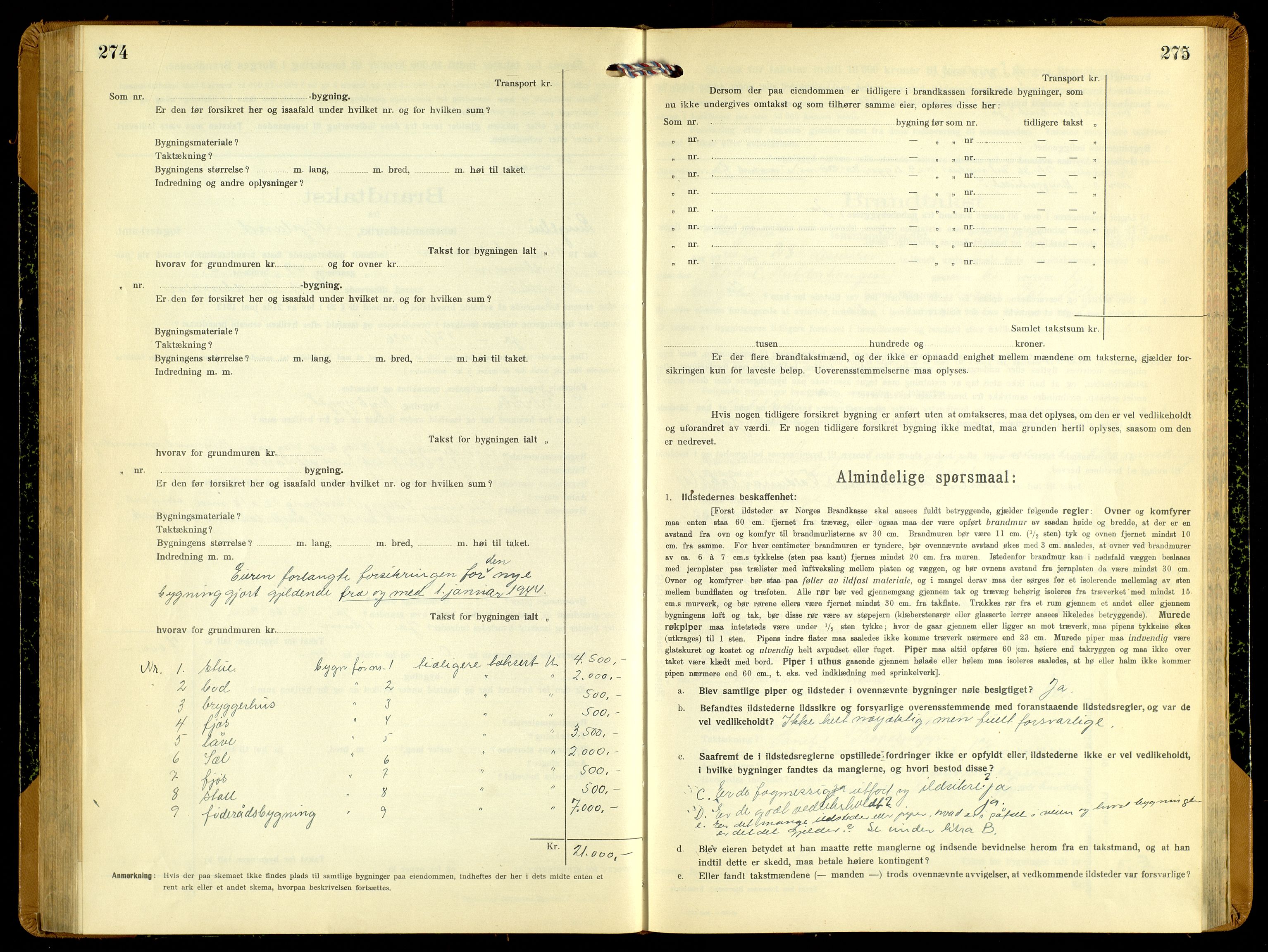 Norges Brannkasse, Ringebu, AV/SAH-NBRANR-037/F/L0006: Branntakstprotokoll, 1919-1955, p. 274-275