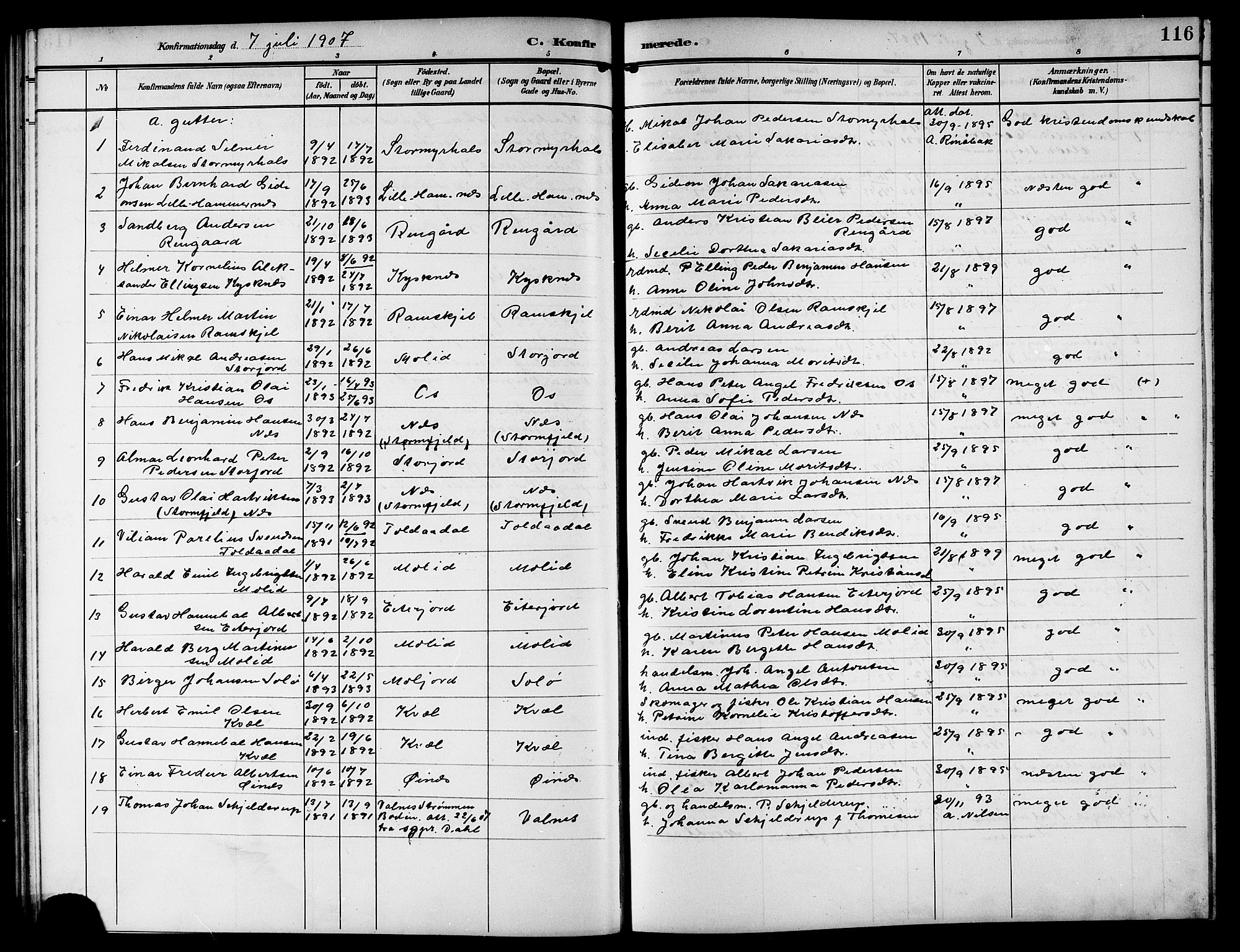 Ministerialprotokoller, klokkerbøker og fødselsregistre - Nordland, AV/SAT-A-1459/846/L0655: Parish register (copy) no. 846C05, 1902-1916, p. 116