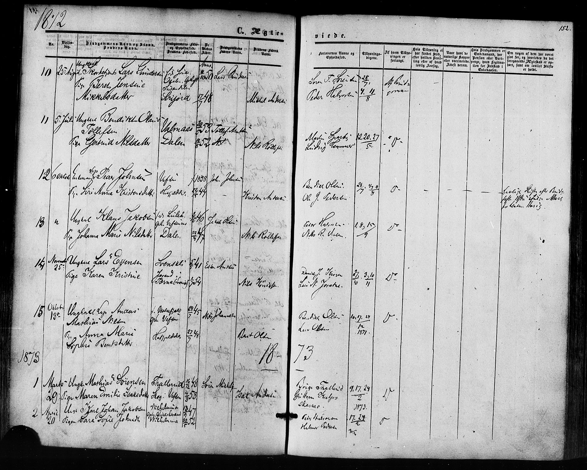 Ministerialprotokoller, klokkerbøker og fødselsregistre - Nordland, AV/SAT-A-1459/823/L0324: Parish register (official) no. 823A01, 1860-1878, p. 152