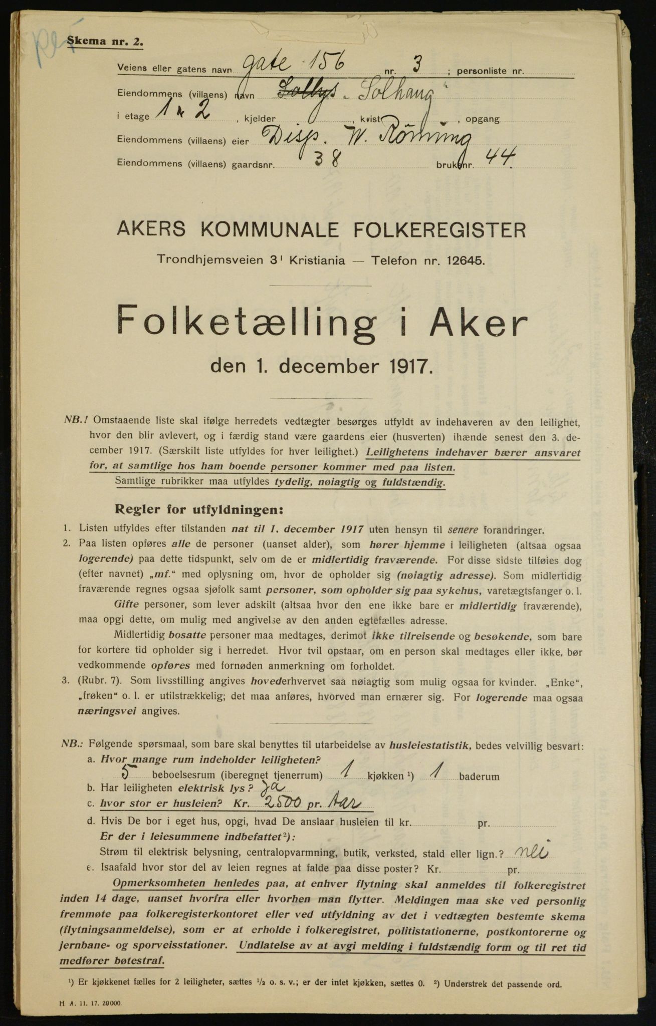 OBA, Municipal Census 1917 for Aker, 1917, p. 9566