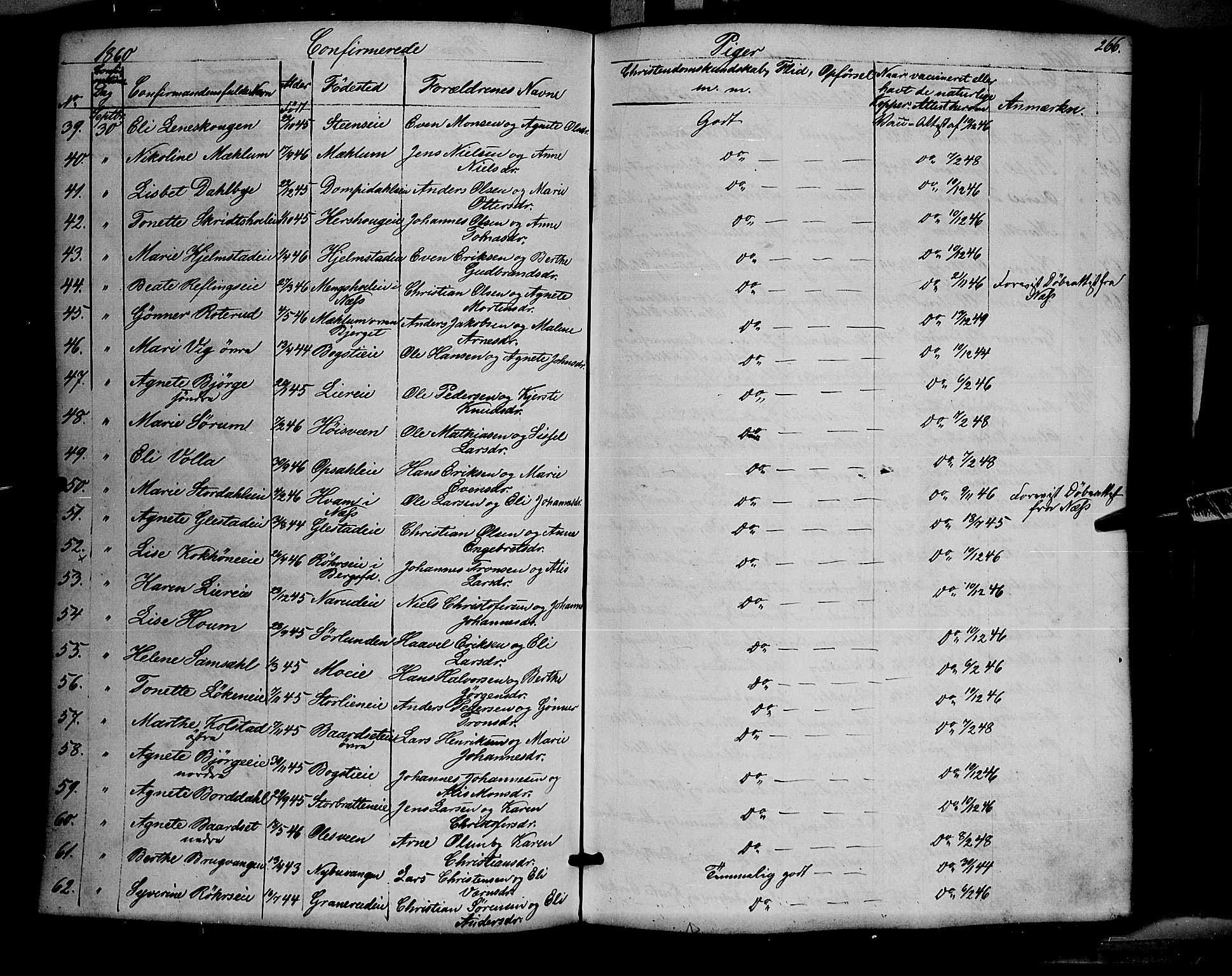 Ringsaker prestekontor, AV/SAH-PREST-014/K/Ka/L0009: Parish register (official) no. 9, 1850-1860, p. 266