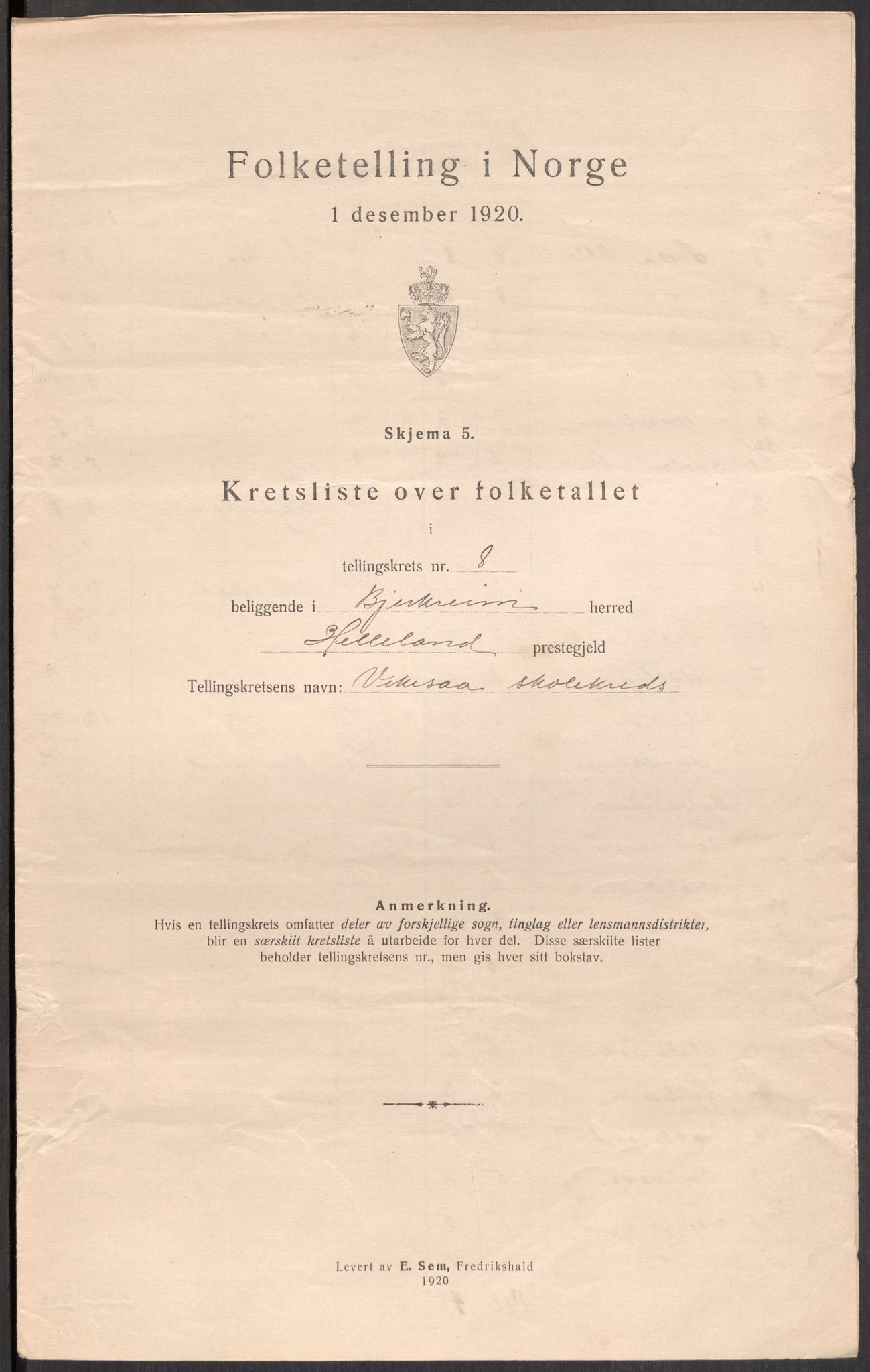 SAST, 1920 census for Bjerkreim, 1920, p. 28