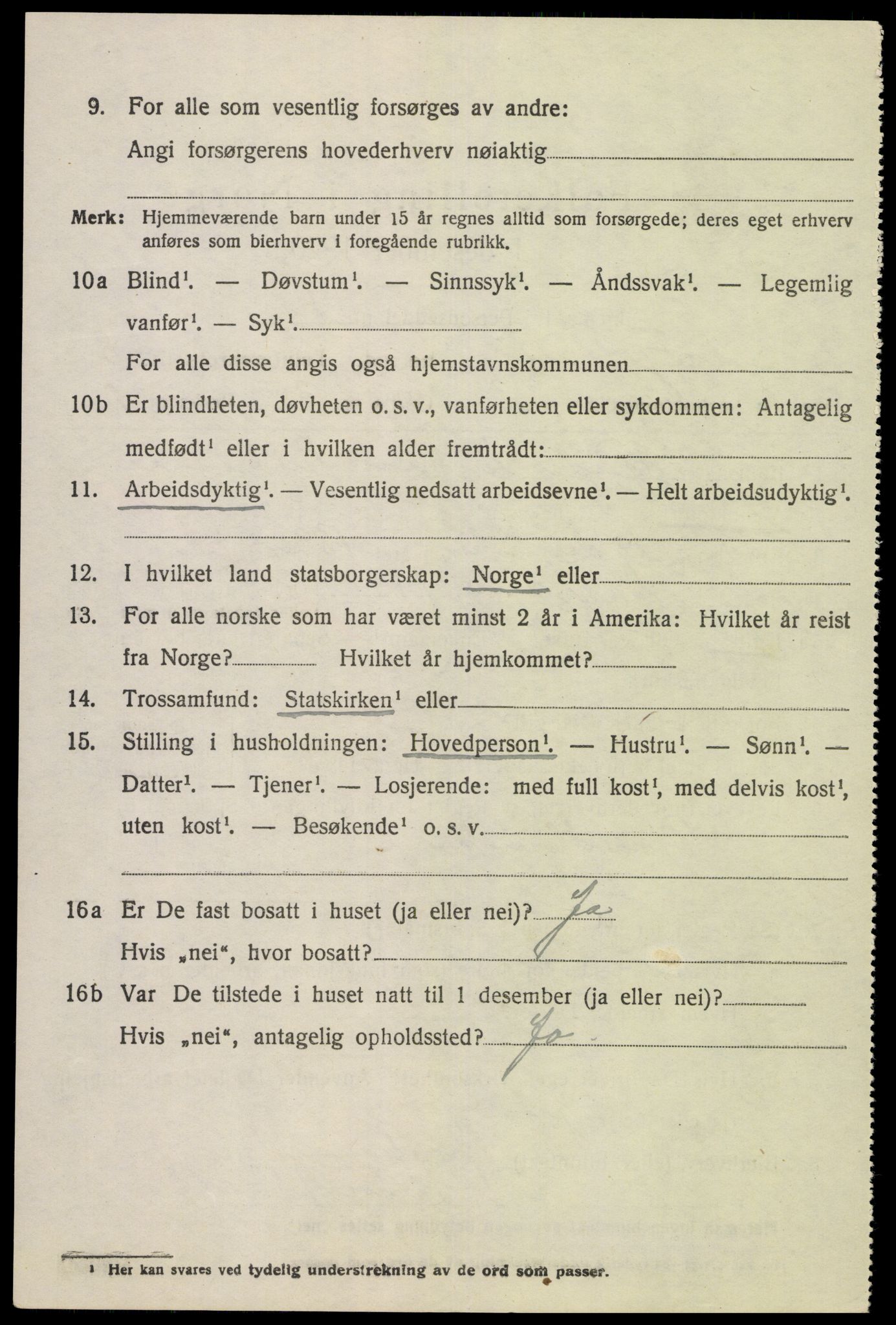 SAK, 1920 census for Fjotland, 1920, p. 2027