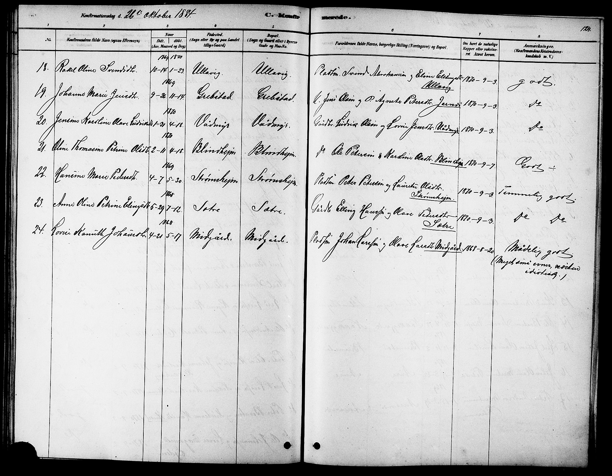 Ministerialprotokoller, klokkerbøker og fødselsregistre - Møre og Romsdal, SAT/A-1454/523/L0339: Parish register (copy) no. 523C02, 1878-1891, p. 124