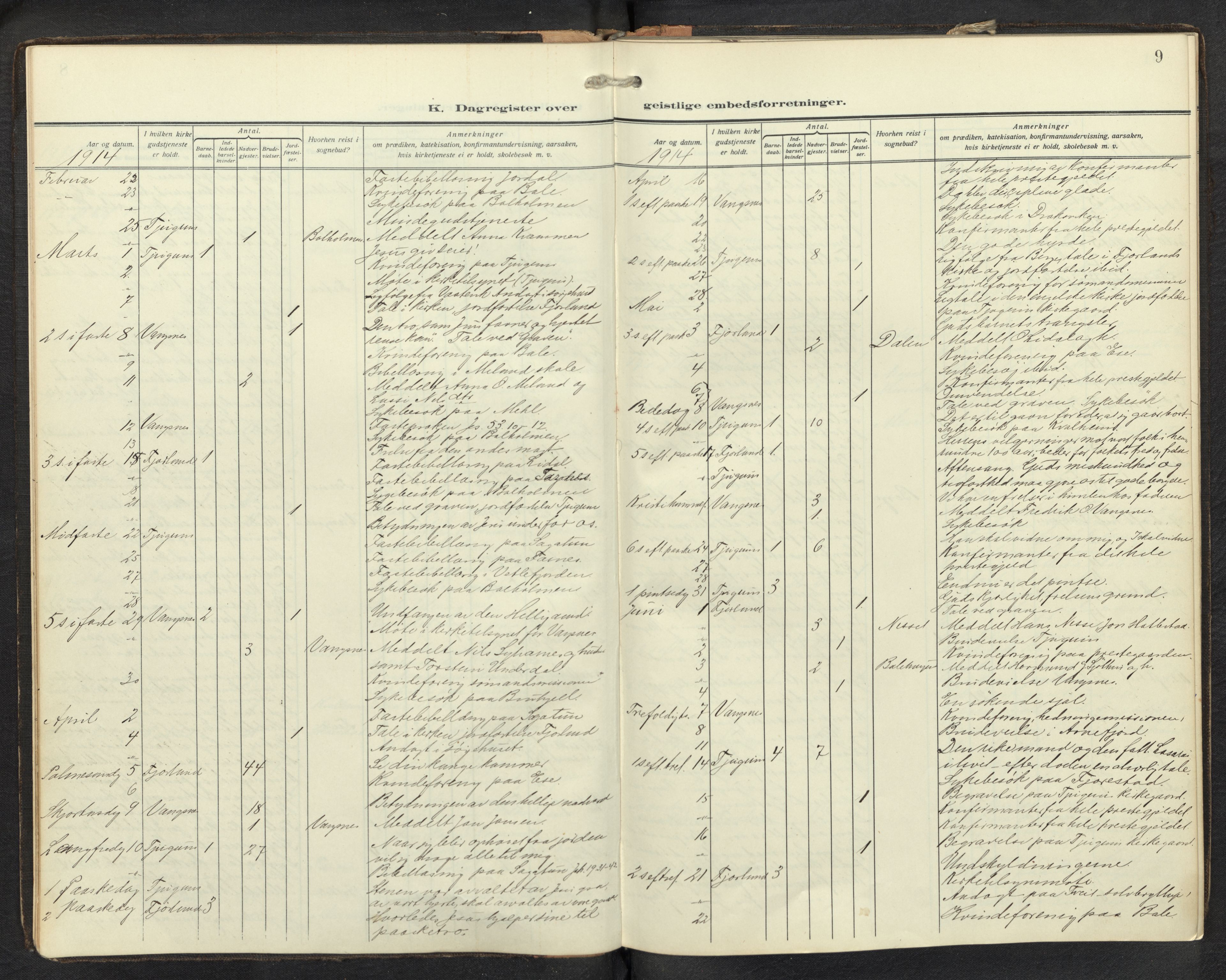 Balestrand sokneprestembete, AV/SAB-A-79601/H/Haa/Haag/L0002: Diary records no. G 2, 1912-1937, p. 8b-9a