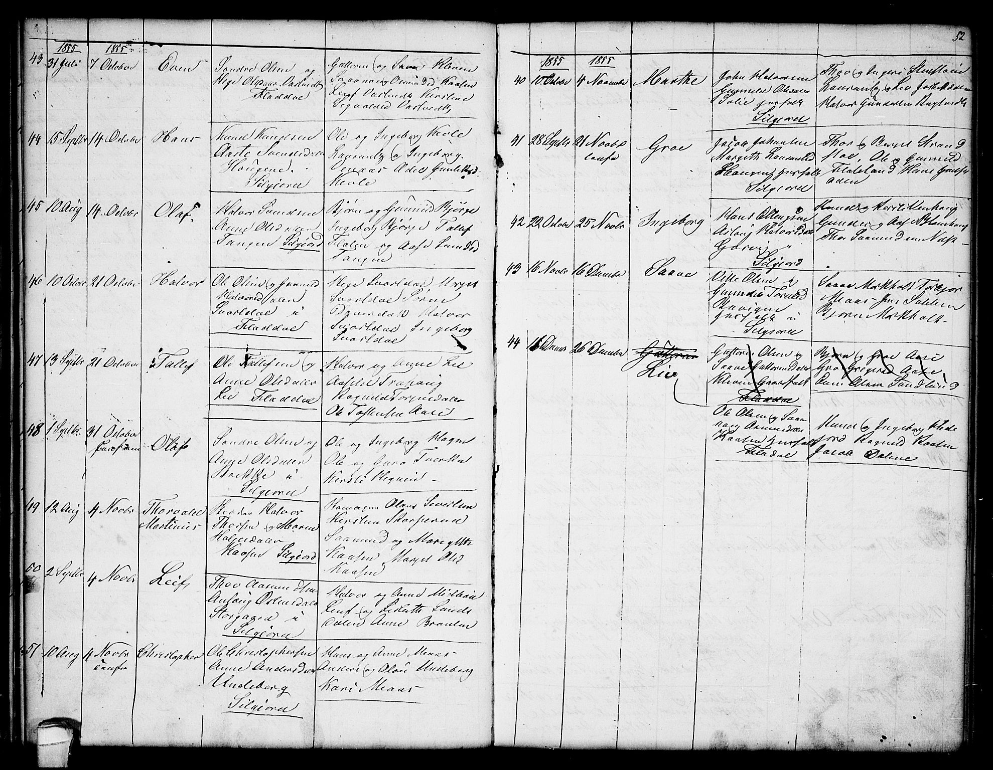 Seljord kirkebøker, AV/SAKO-A-20/G/Ga/L0002: Parish register (copy) no. I 2, 1838-1866, p. 52