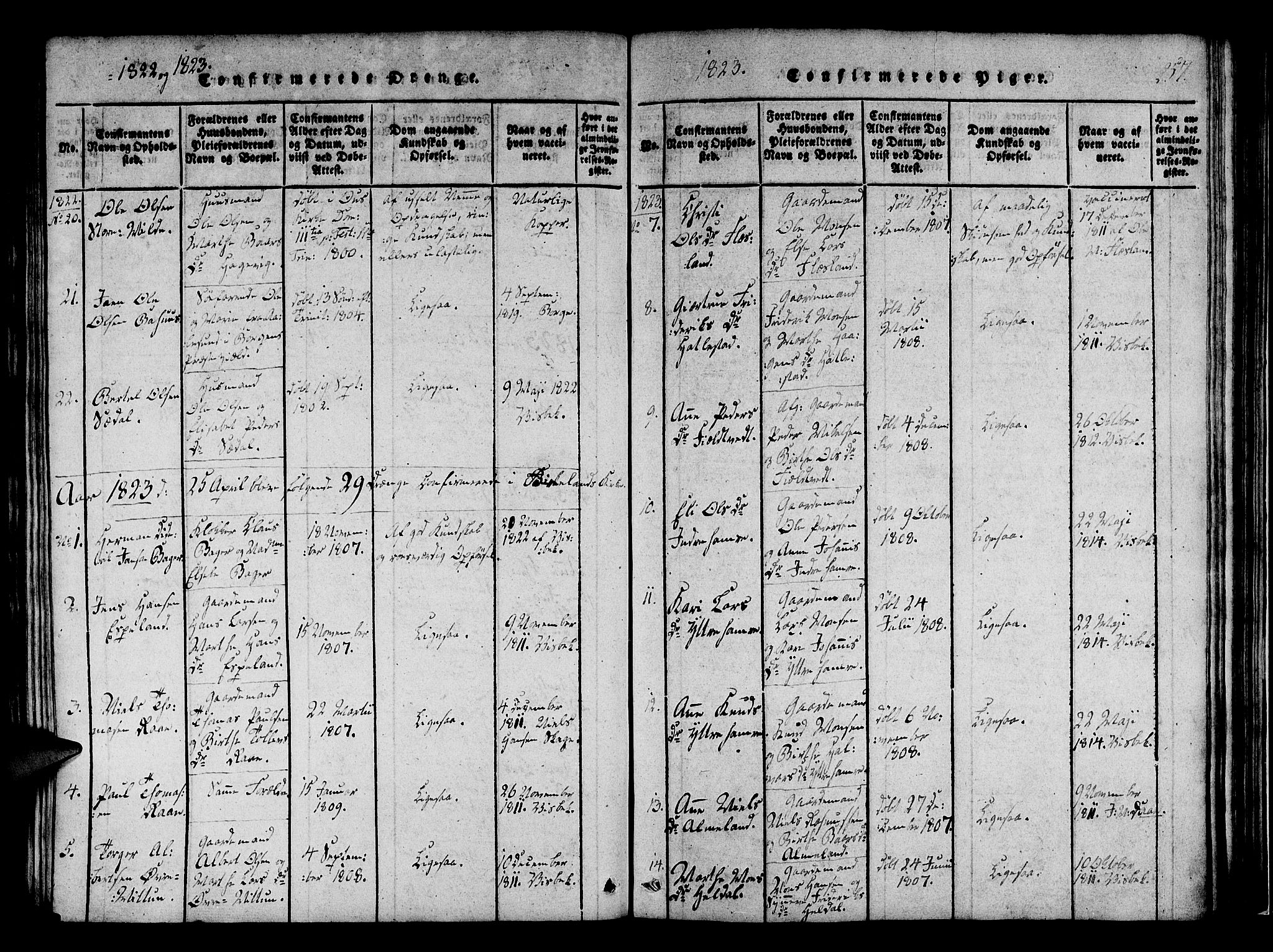 Fana Sokneprestembete, AV/SAB-A-75101/H/Haa/Haaa/L0007: Parish register (official) no. A 7, 1816-1828, p. 257