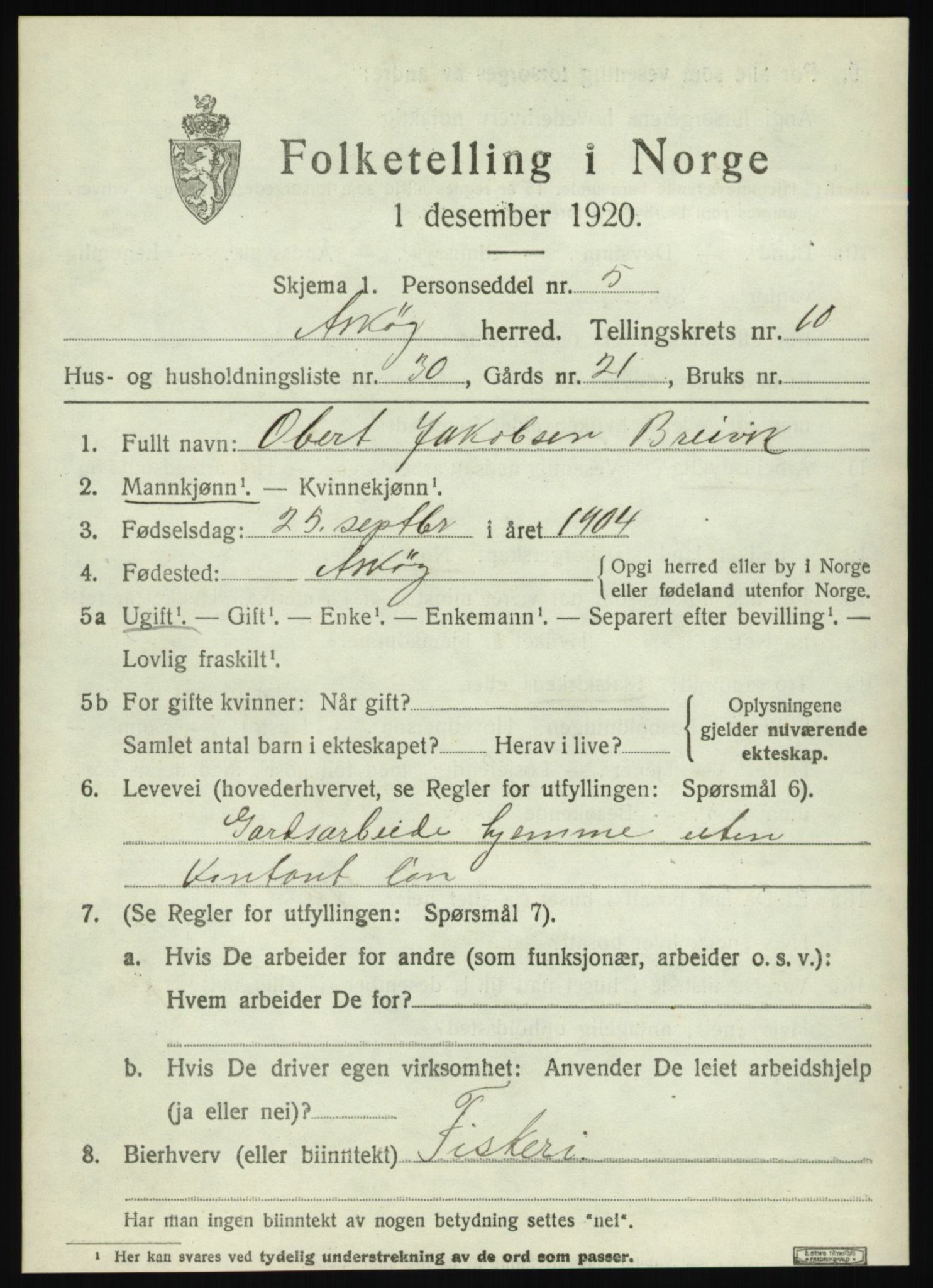 SAB, 1920 census for Askøy, 1920, p. 13176