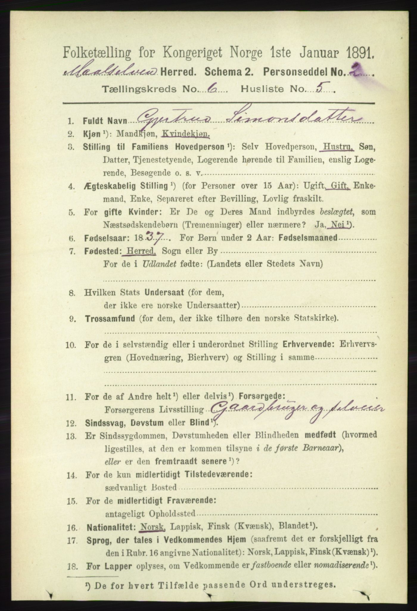 RA, 1891 census for 1924 Målselv, 1891, p. 2070