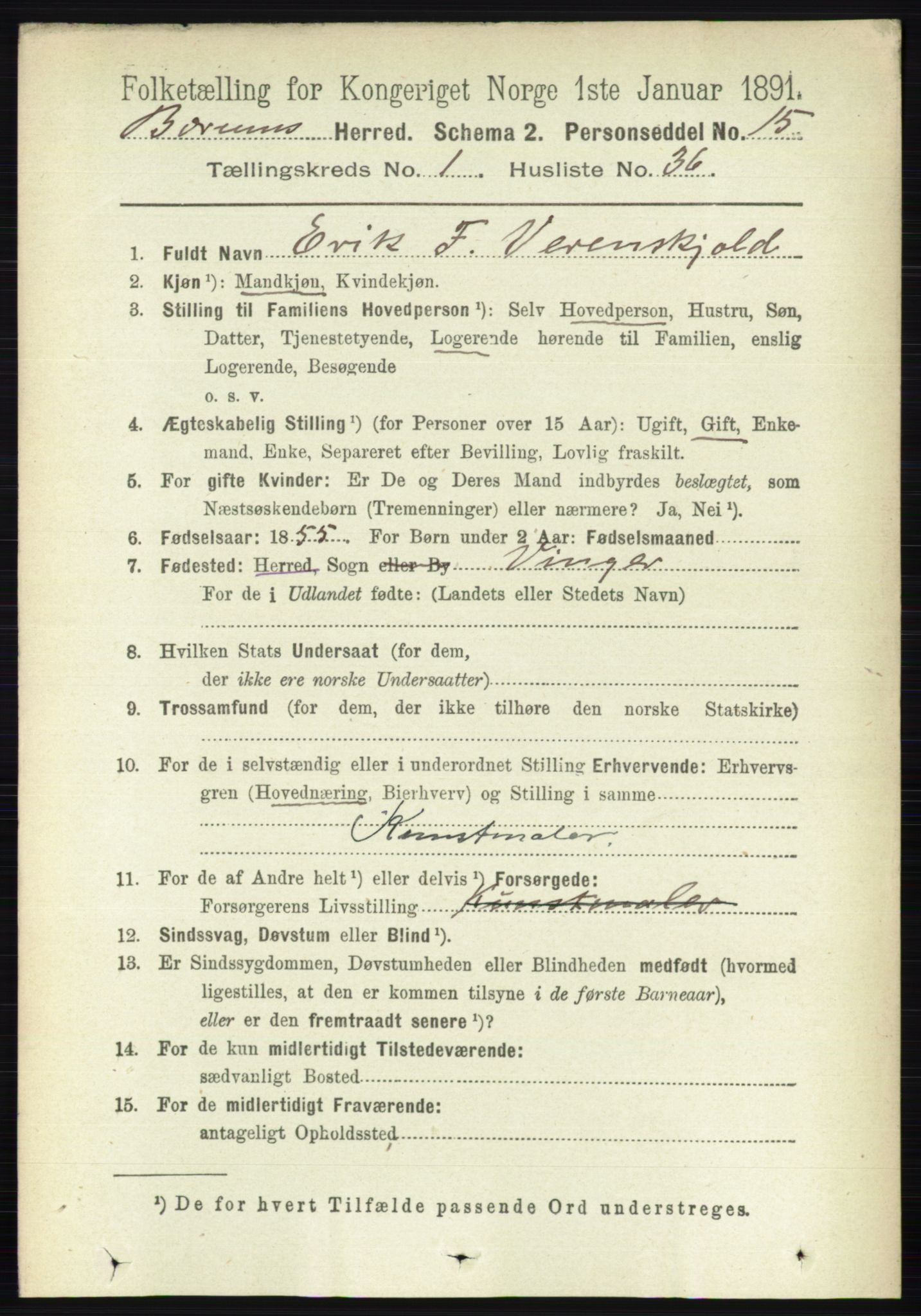 RA, 1891 census for 0219 Bærum, 1891, p. 481