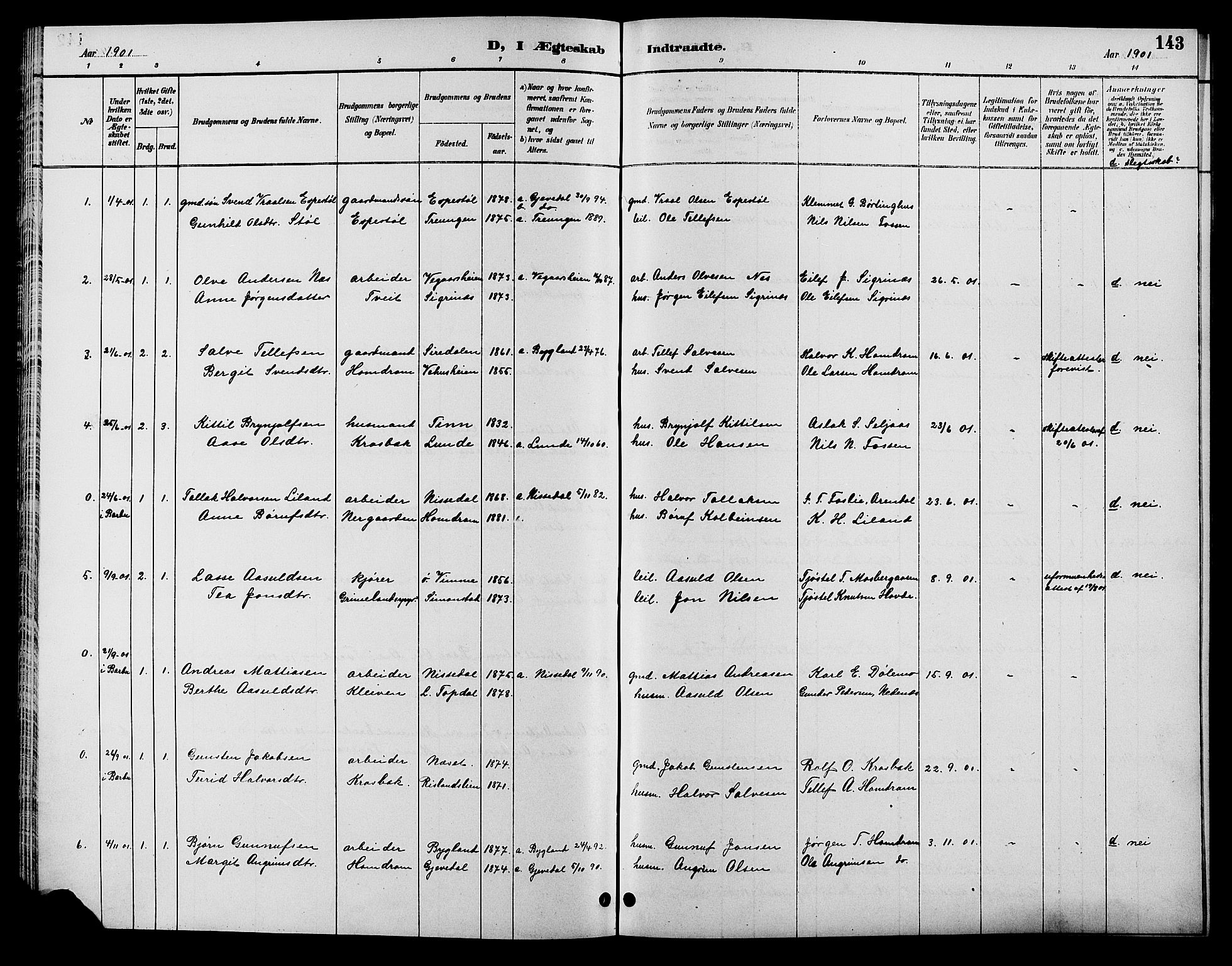 Åmli sokneprestkontor, AV/SAK-1111-0050/F/Fb/Fbc/L0004: Parish register (copy) no. B 4, 1889-1902, p. 143