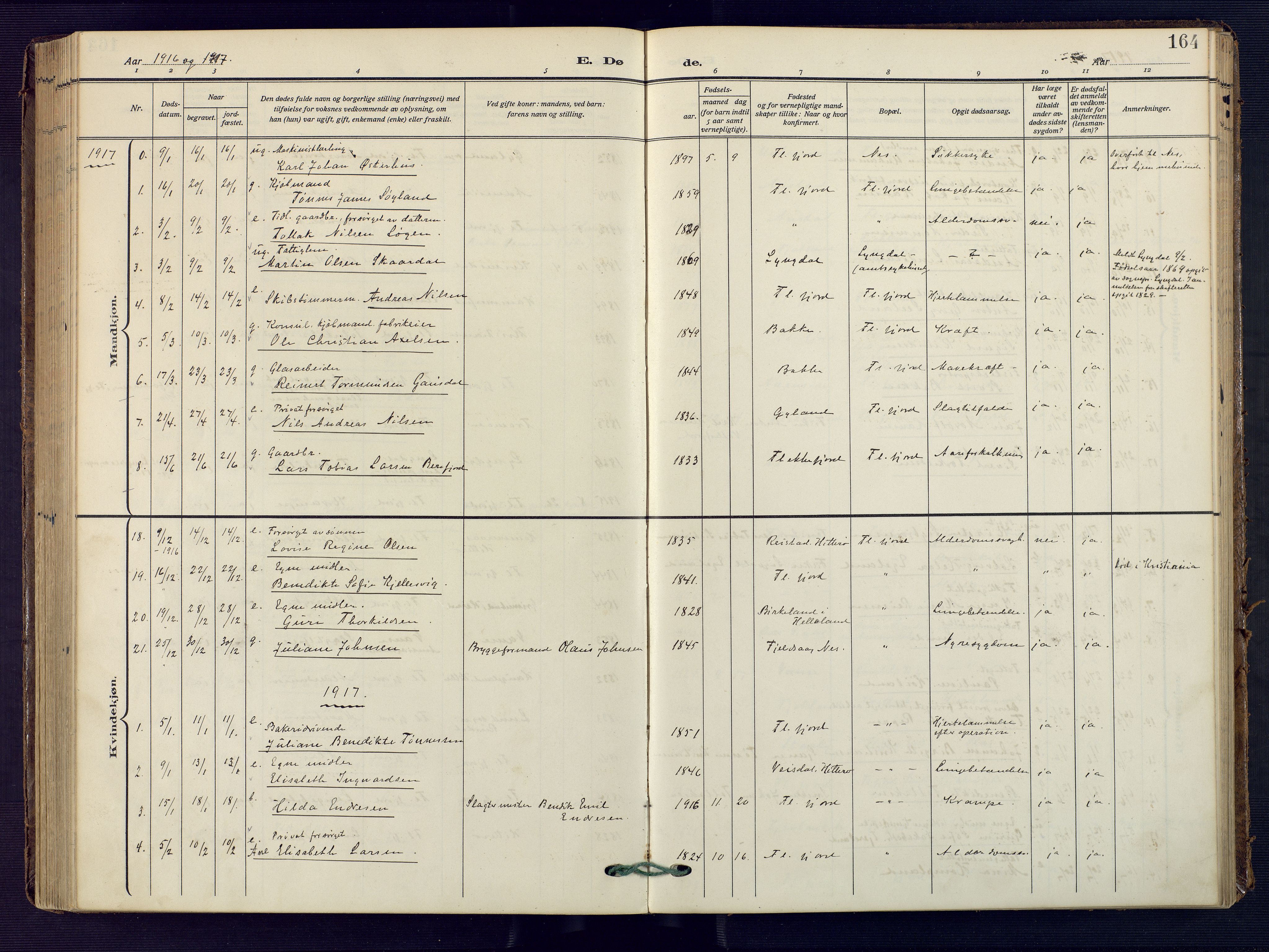 Flekkefjord sokneprestkontor, AV/SAK-1111-0012/F/Fa/Faa/L0003: Parish register (official) no. A 3, 1913-1928, p. 164