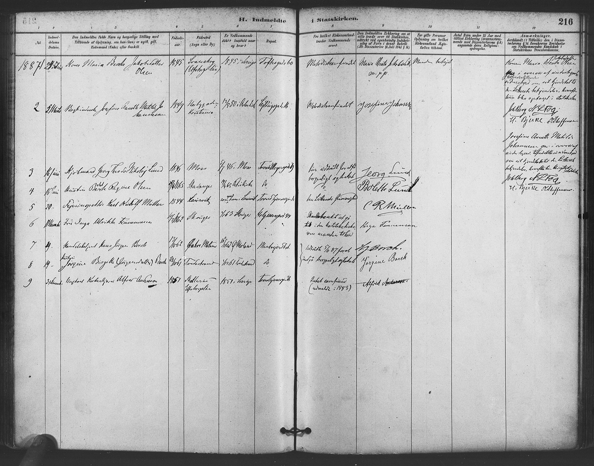 Paulus prestekontor Kirkebøker, SAO/A-10871/F/Fa/L0005: Parish register (official) no. 5, 1879-1889, p. 216