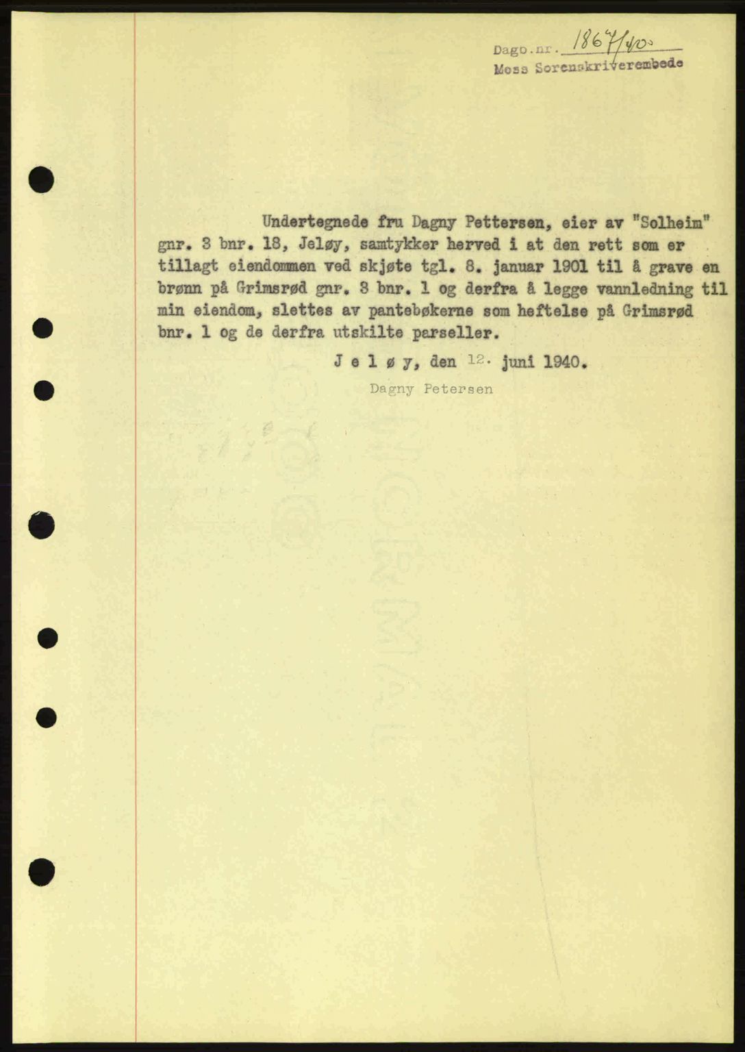 Moss sorenskriveri, SAO/A-10168: Mortgage book no. B10, 1940-1941, Diary no: : 1867/1940