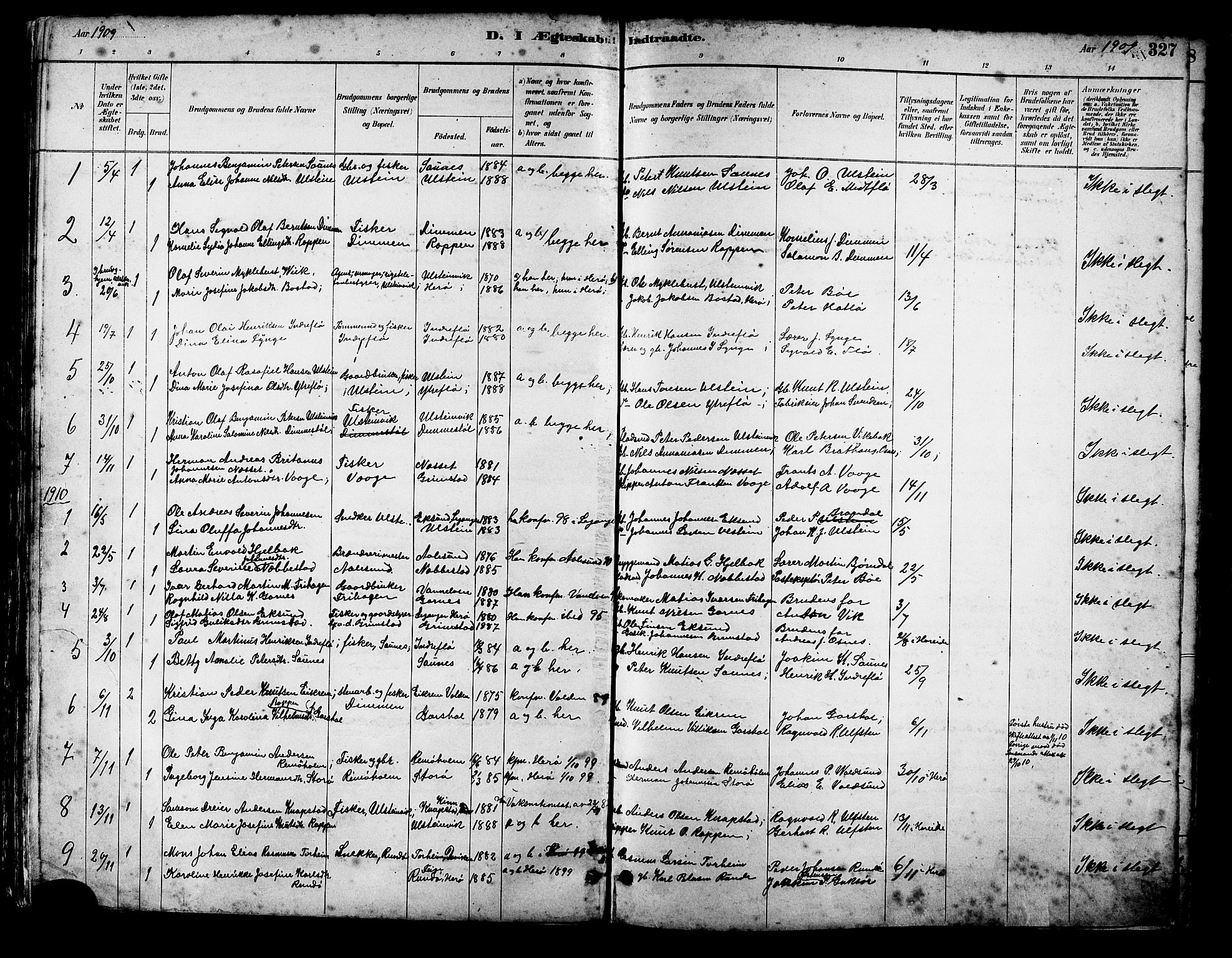 Ministerialprotokoller, klokkerbøker og fødselsregistre - Møre og Romsdal, SAT/A-1454/509/L0112: Parish register (copy) no. 509C02, 1883-1922, p. 327