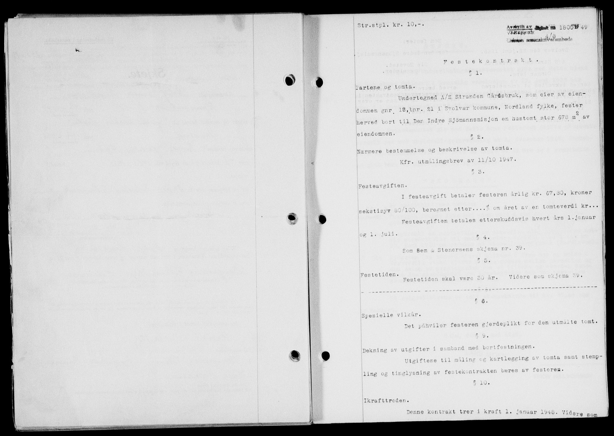 Lofoten sorenskriveri, SAT/A-0017/1/2/2C/L0021a: Mortgage book no. 21a, 1949-1949, Diary no: : 1800/1949