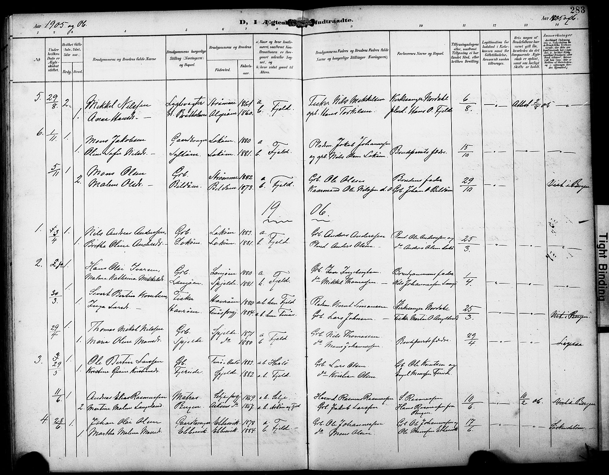 Fjell sokneprestembete, SAB/A-75301/H/Hab: Parish register (copy) no. A 5, 1899-1918, p. 283