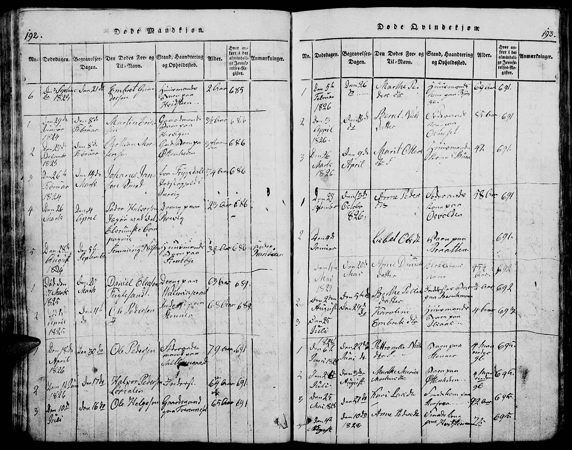 Trysil prestekontor, SAH/PREST-046/H/Ha/Hab/L0005: Parish register (copy) no. 5, 1814-1877, p. 192-193