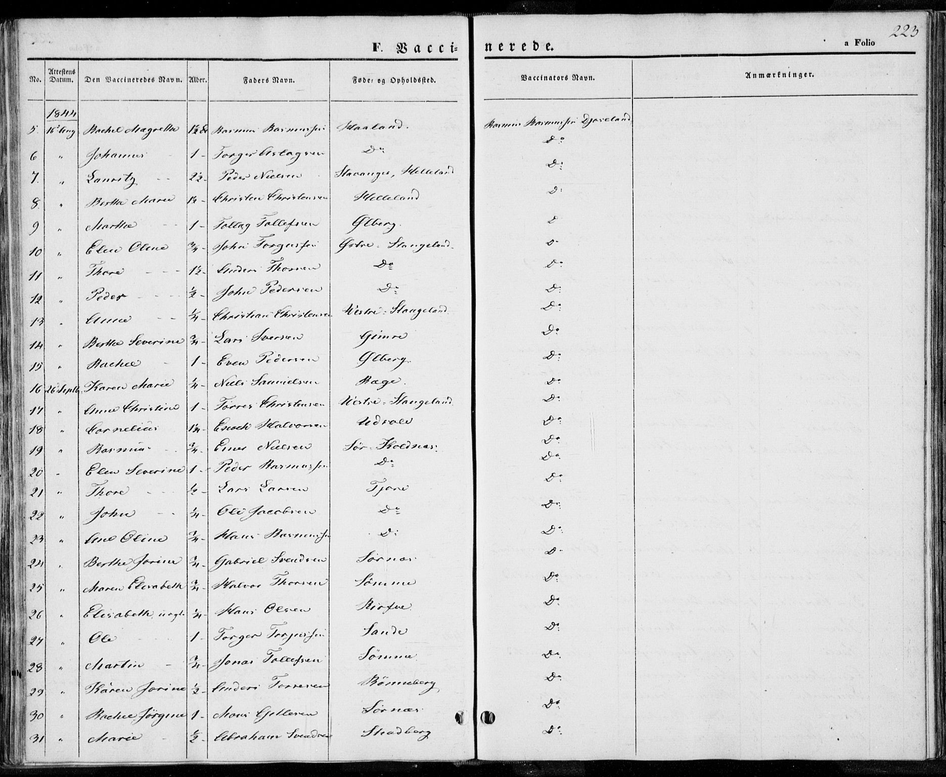 Håland sokneprestkontor, SAST/A-101802/001/30BA/L0006: Parish register (official) no. A 6, 1842-1853, p. 223