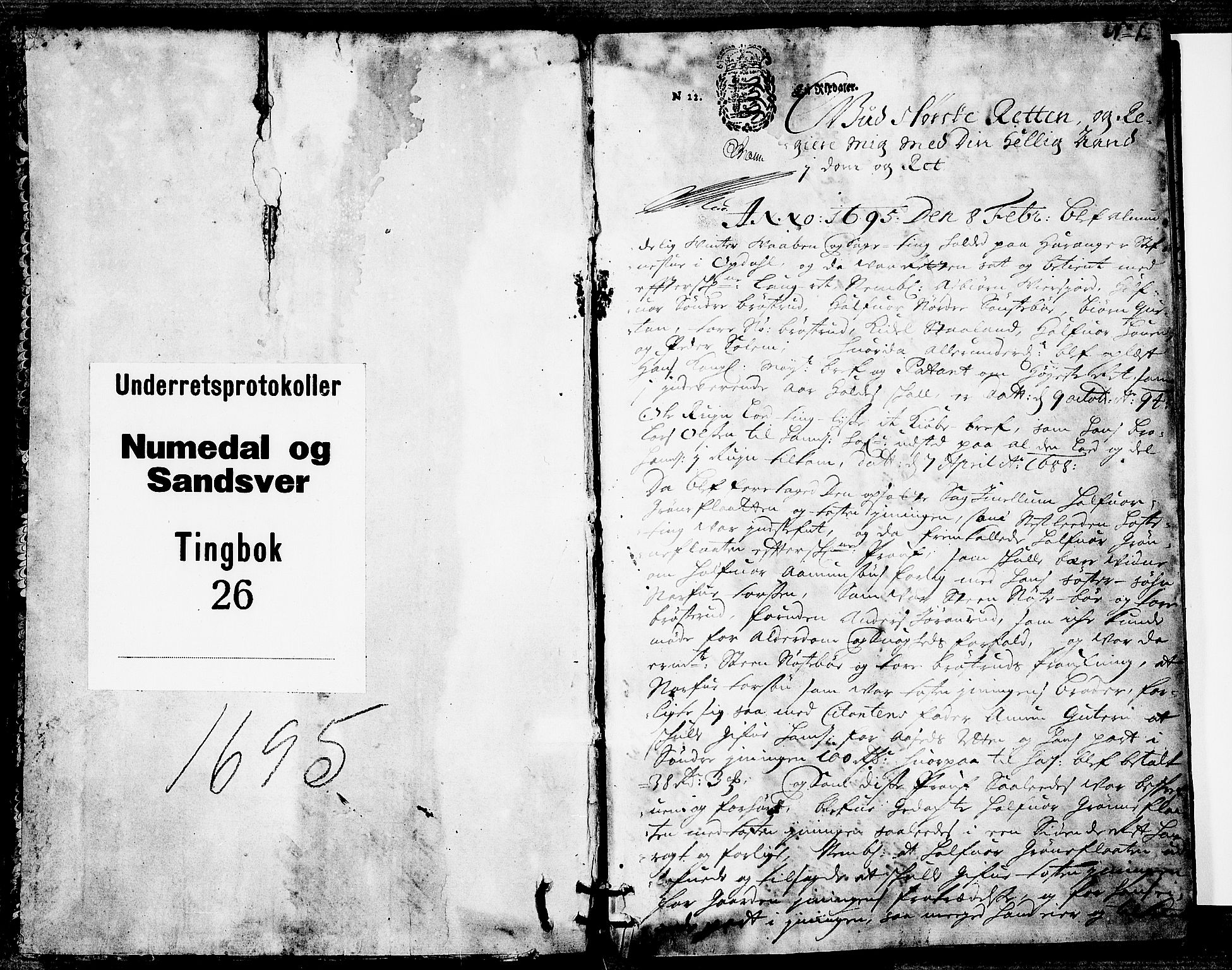 Numedal og Sandsvær sorenskriveri, SAKO/A-128/F/Fa/Faa/L0026: Tingbøker, 1695, p. 0b-1a