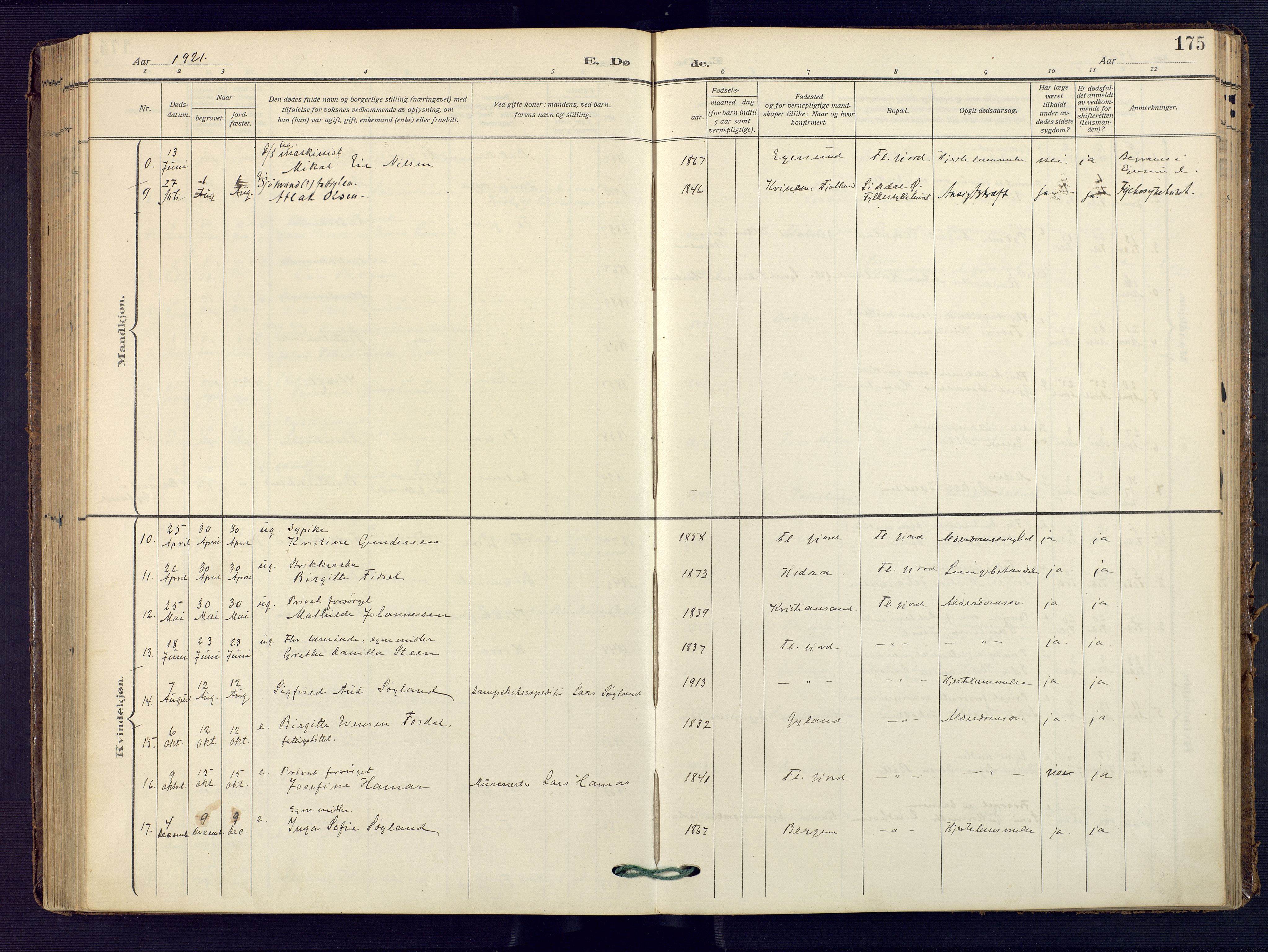 Flekkefjord sokneprestkontor, AV/SAK-1111-0012/F/Fa/Faa/L0003: Parish register (official) no. A 3, 1913-1928, p. 175