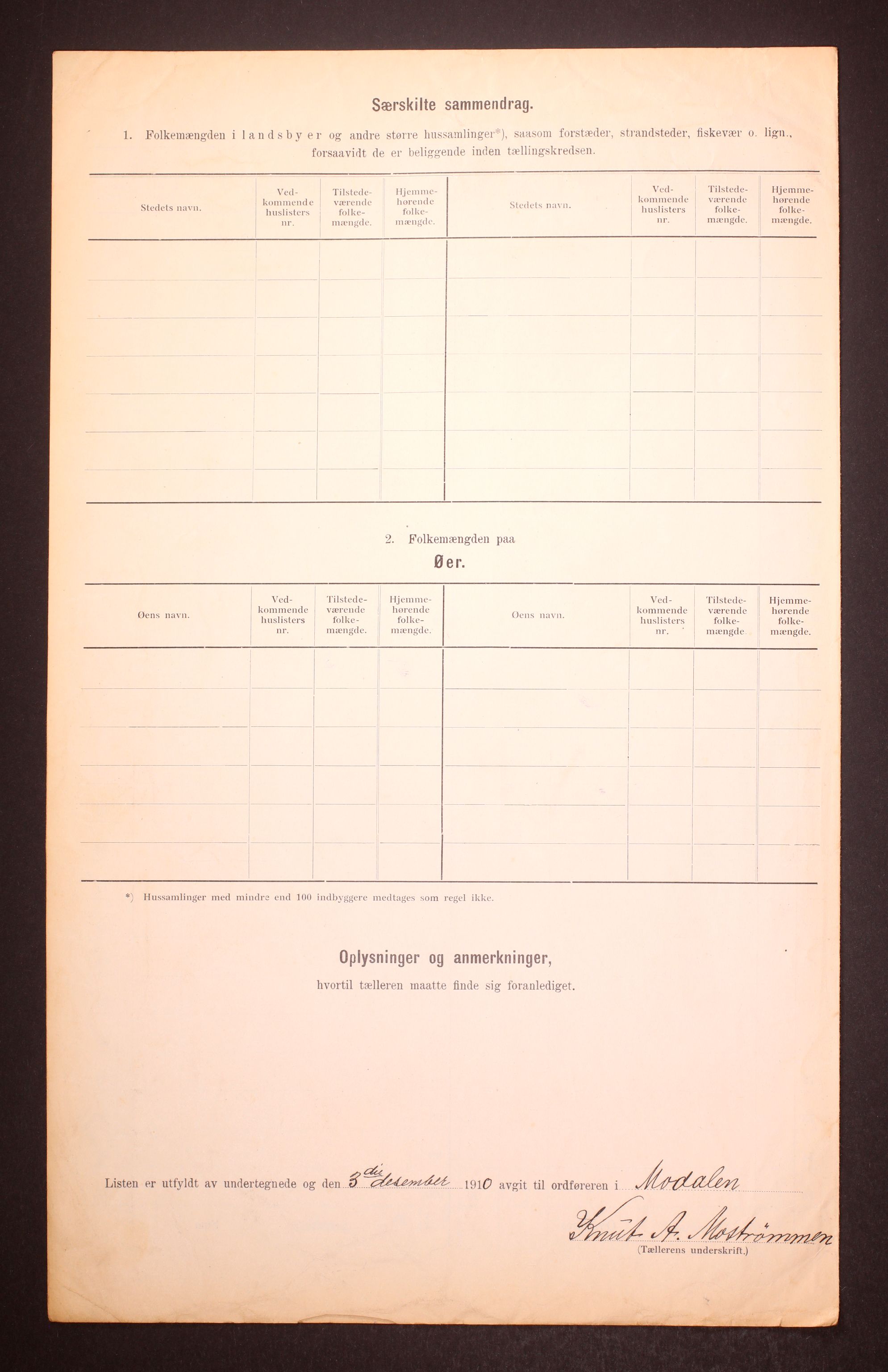 RA, 1910 census for Modalen, 1910, p. 9