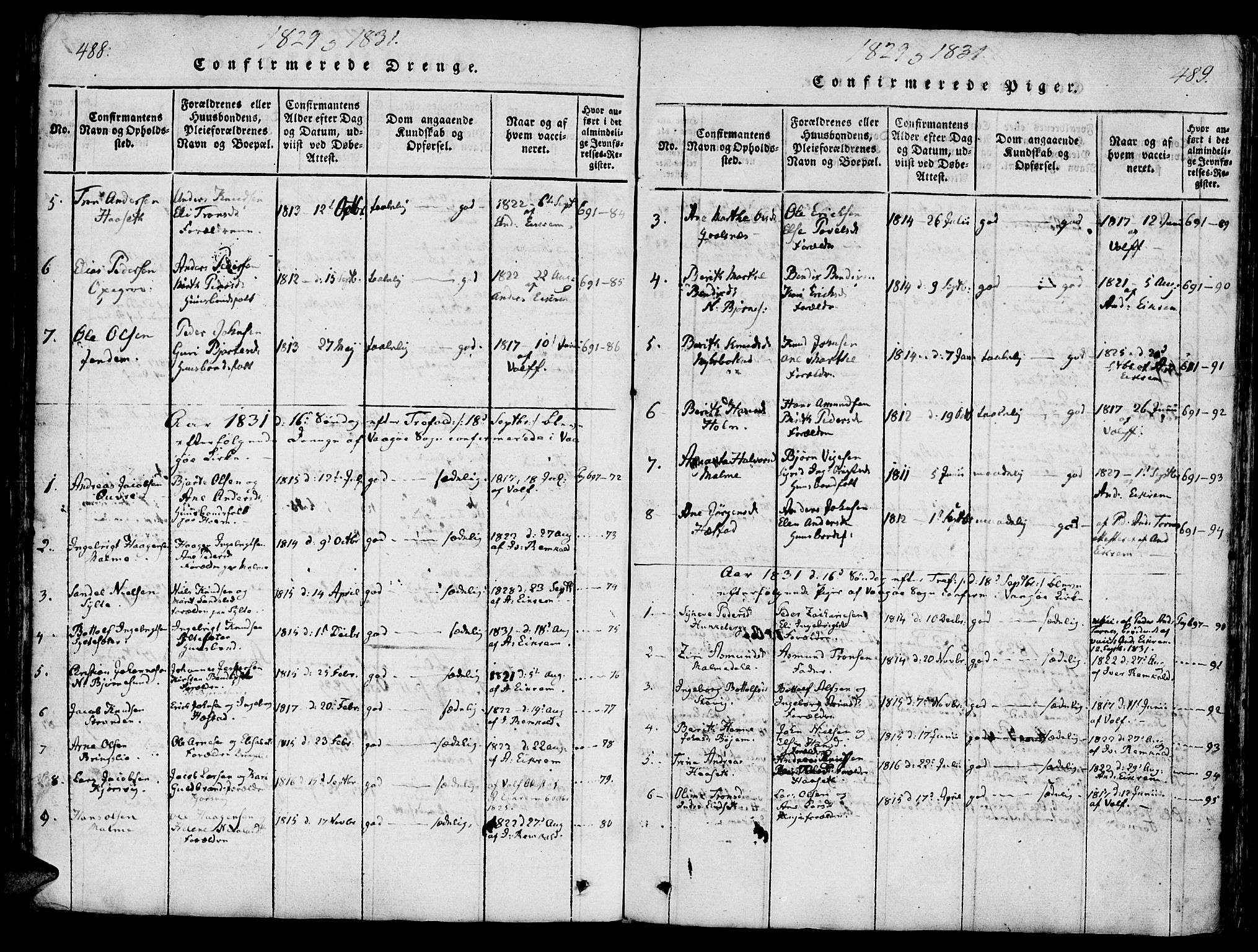 Ministerialprotokoller, klokkerbøker og fødselsregistre - Møre og Romsdal, SAT/A-1454/565/L0747: Parish register (official) no. 565A01, 1817-1844, p. 488-489