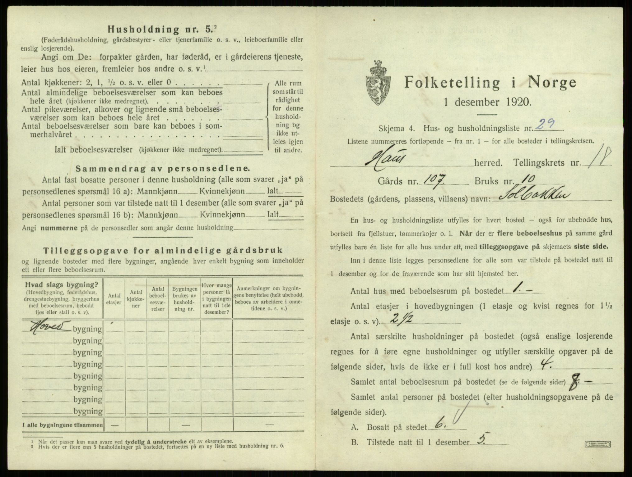 SAB, 1920 census for Haus, 1920, p. 1602
