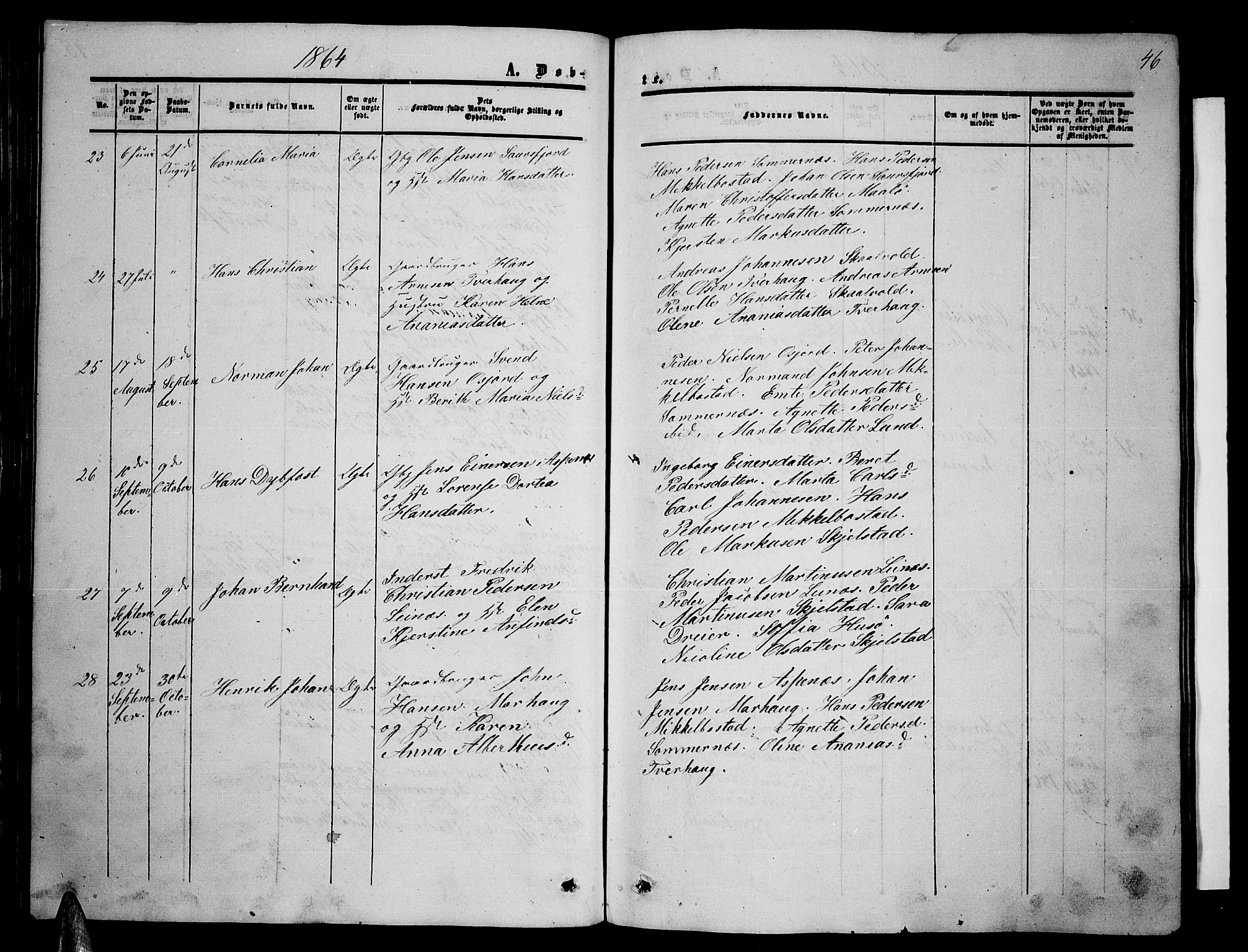 Ministerialprotokoller, klokkerbøker og fødselsregistre - Nordland, AV/SAT-A-1459/857/L0827: Parish register (copy) no. 857C02, 1852-1879, p. 46