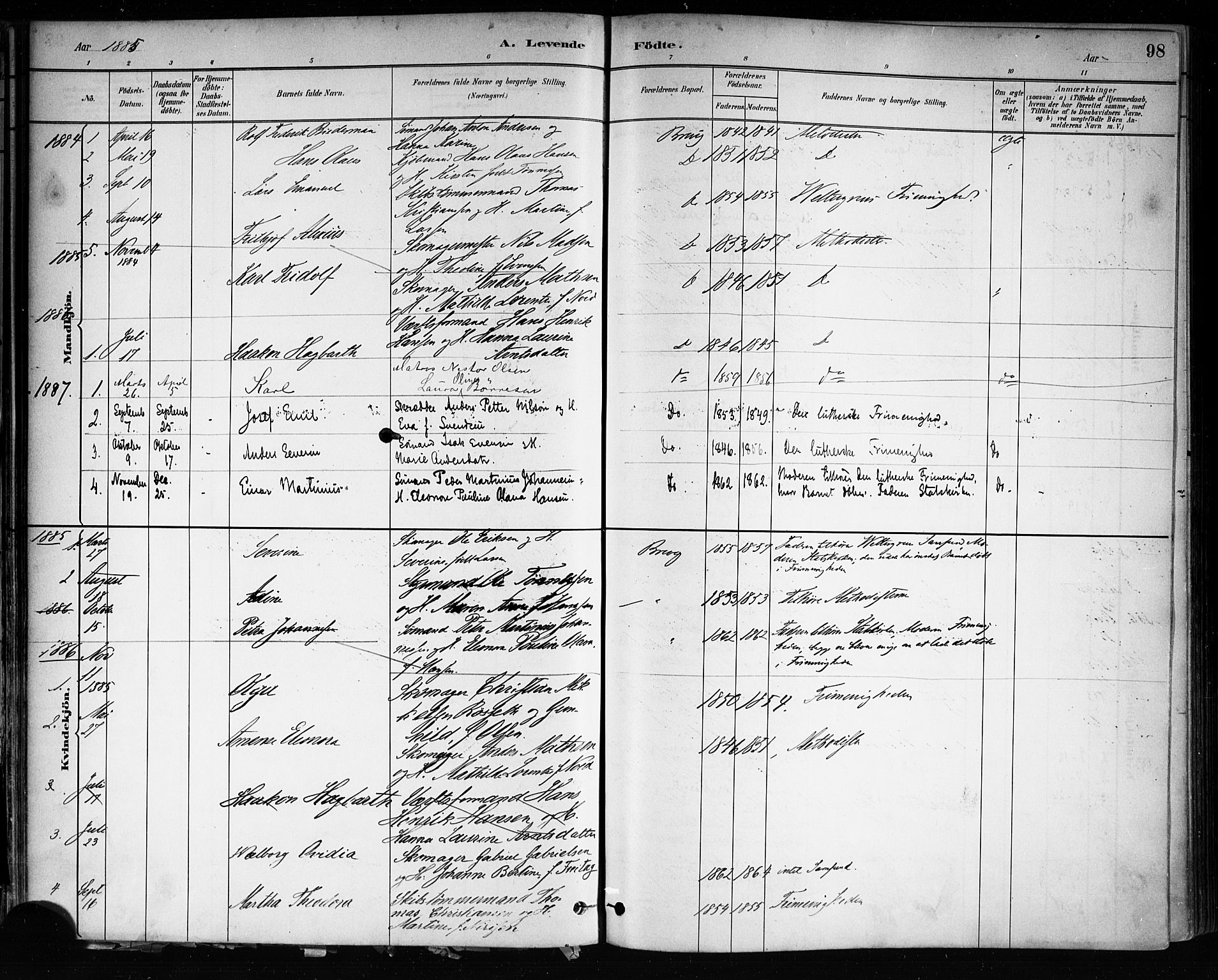 Brevik kirkebøker, SAKO/A-255/F/Fa/L0007: Parish register (official) no. 7, 1882-1900, p. 98