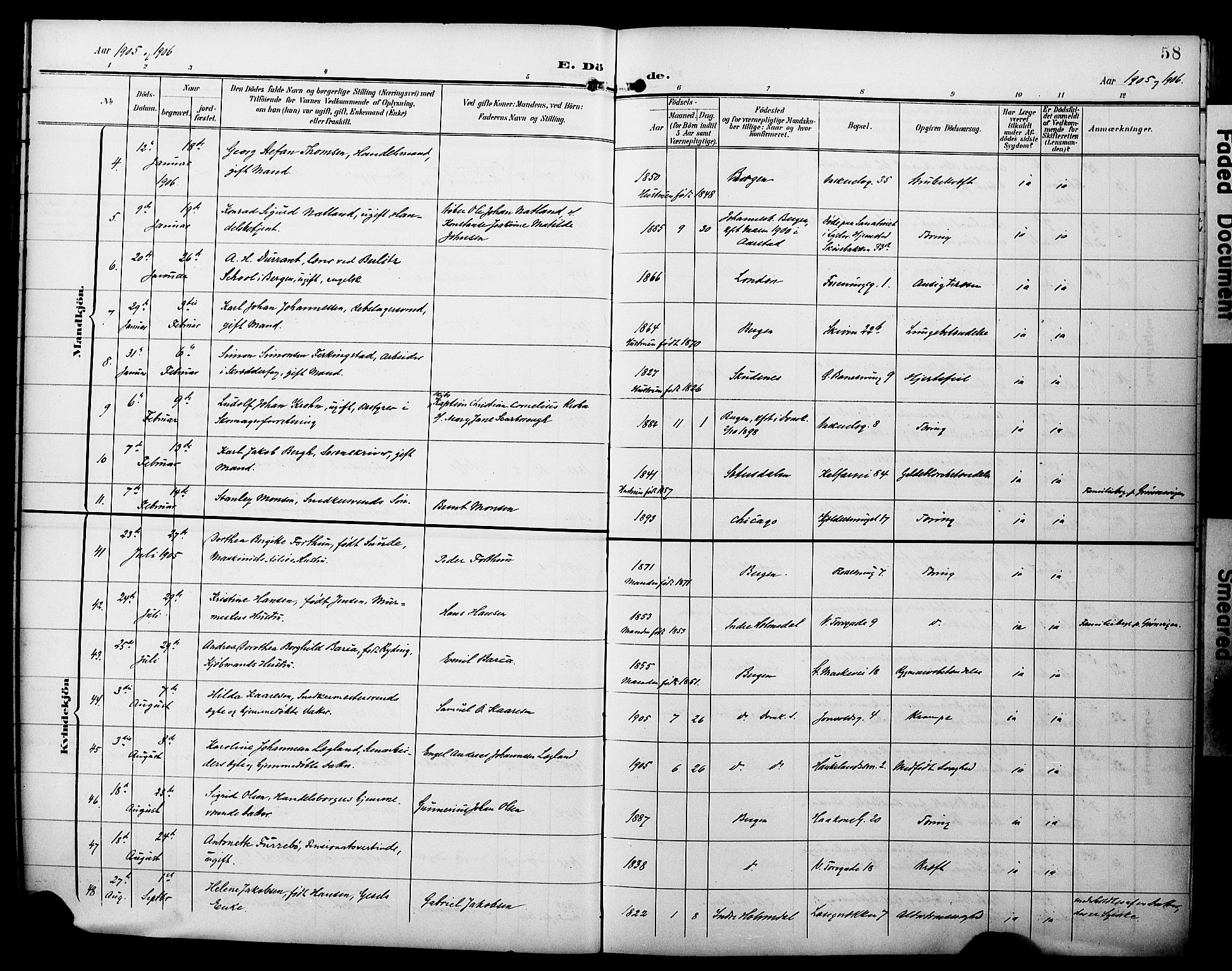 Domkirken sokneprestembete, AV/SAB-A-74801/H/Hab/L0042: Parish register (copy) no. E 6, 1900-1929, p. 58