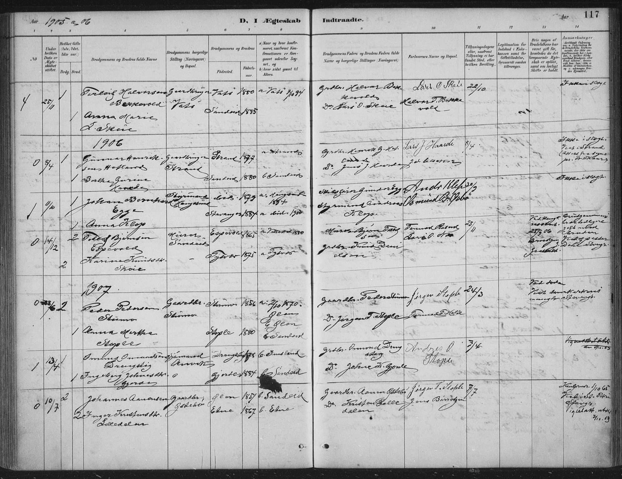 Vikedal sokneprestkontor, AV/SAST-A-101840/01/IV: Parish register (official) no. A 11, 1884-1933, p. 117