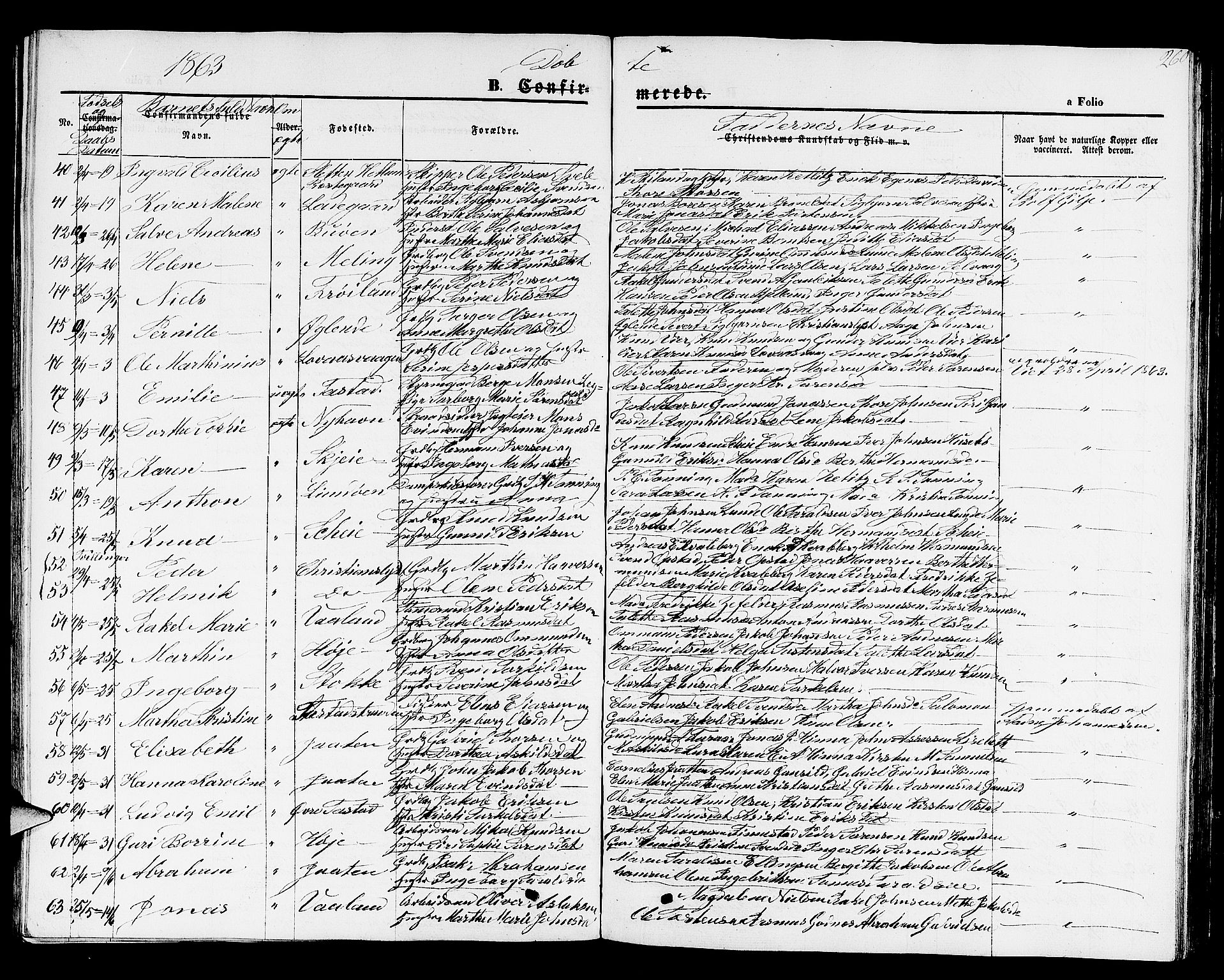 Hetland sokneprestkontor, SAST/A-101826/30/30BB/L0001: Parish register (copy) no. B 1, 1850-1868, p. 260