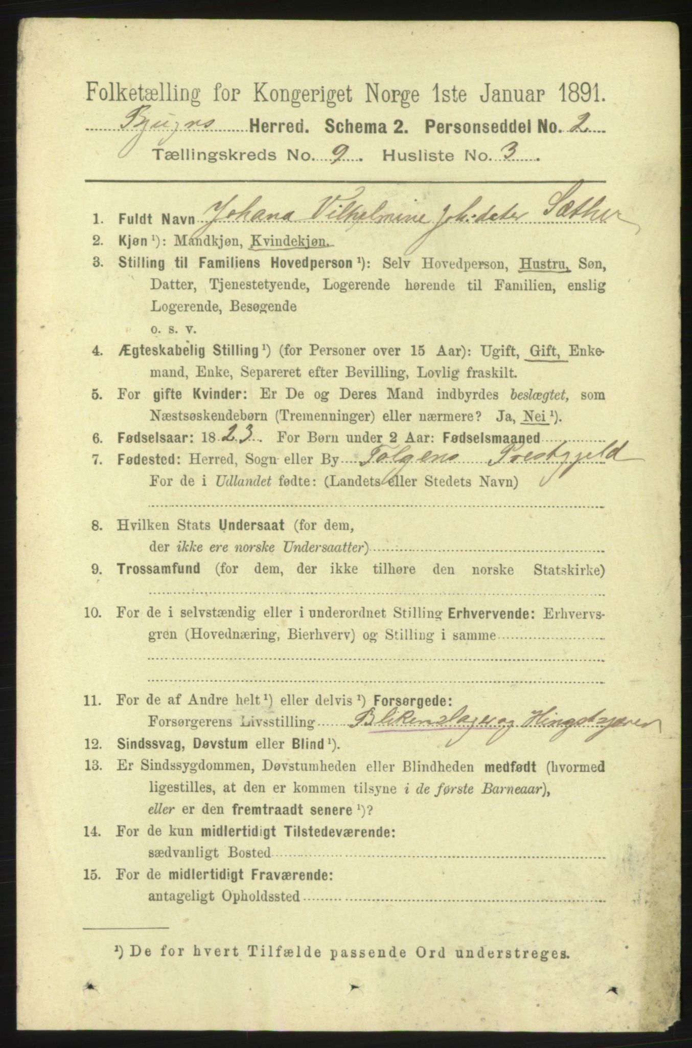 RA, 1891 census for 1627 Bjugn, 1891, p. 2393