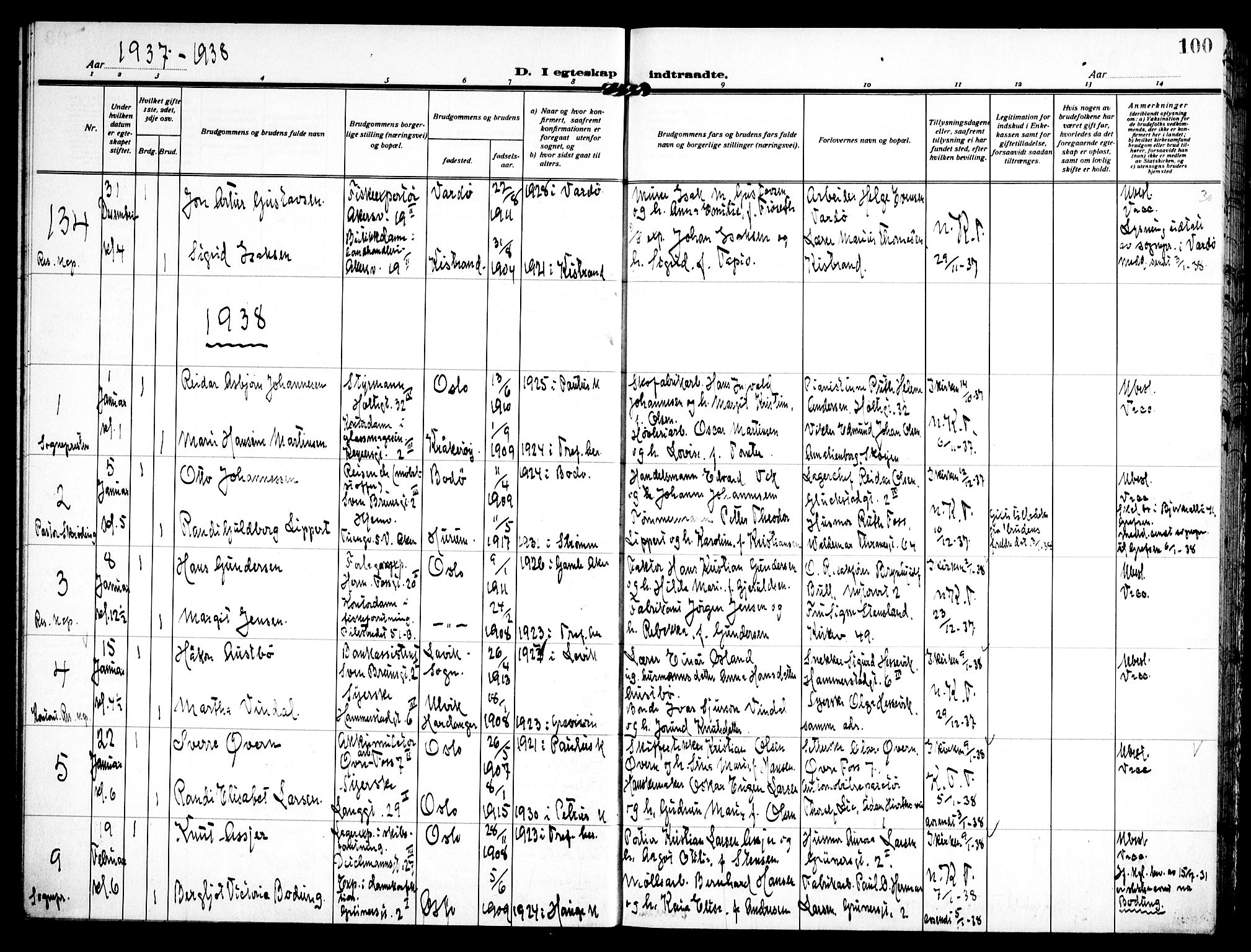 Trefoldighet prestekontor Kirkebøker, AV/SAO-A-10882/H/Ha/L0005: Banns register no. 5, 1932-1952, p. 100