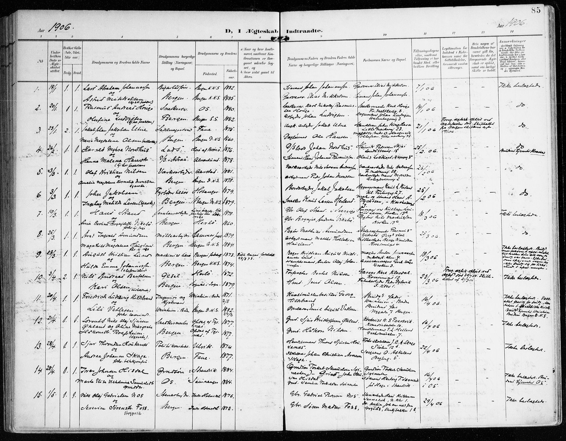 Mariakirken Sokneprestembete, SAB/A-76901/H/Haa/L0014: Parish register (official) no. C 2, 1900-1916, p. 85