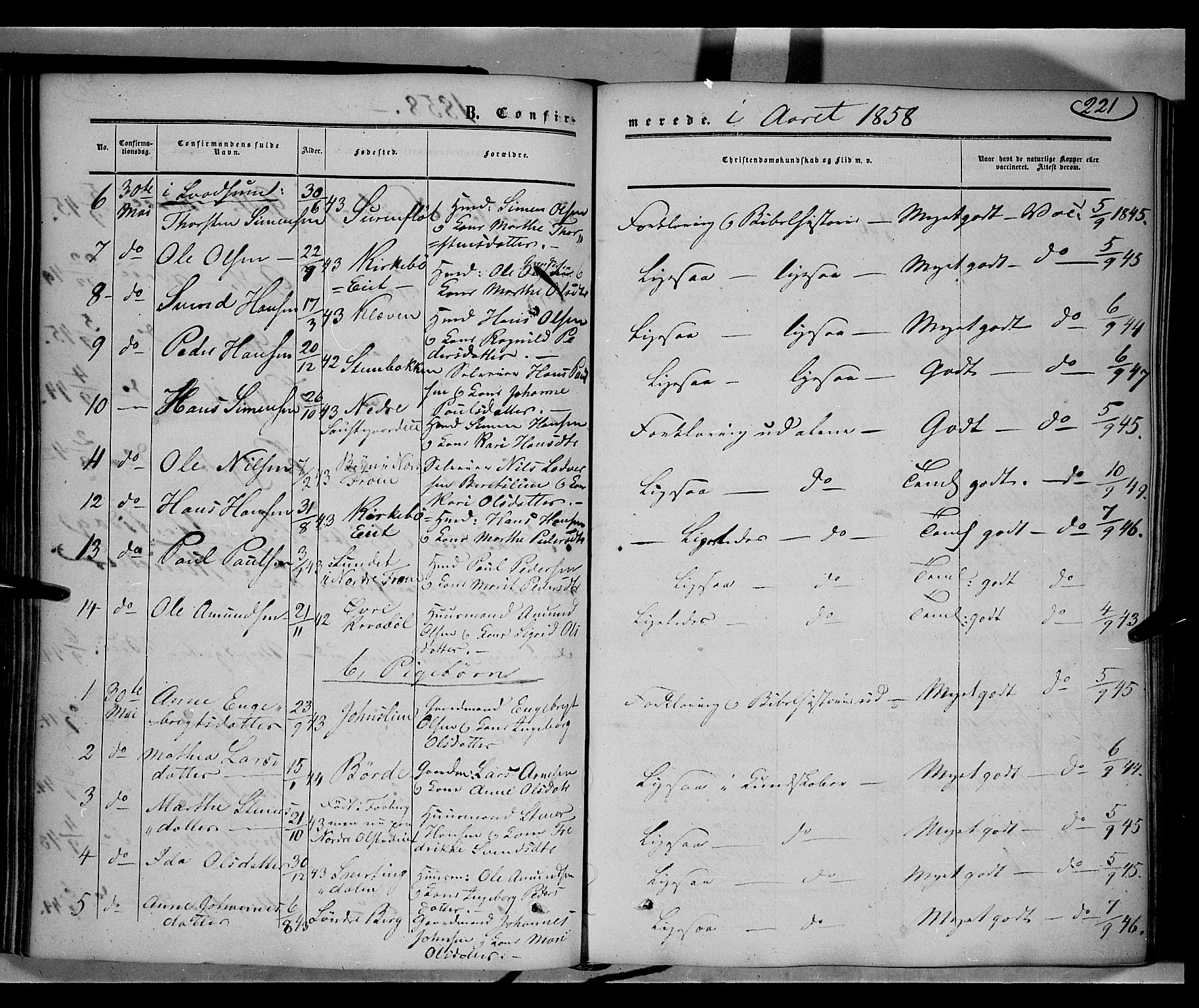 Gausdal prestekontor, AV/SAH-PREST-090/H/Ha/Haa/L0008: Parish register (official) no. 8, 1850-1861, p. 221