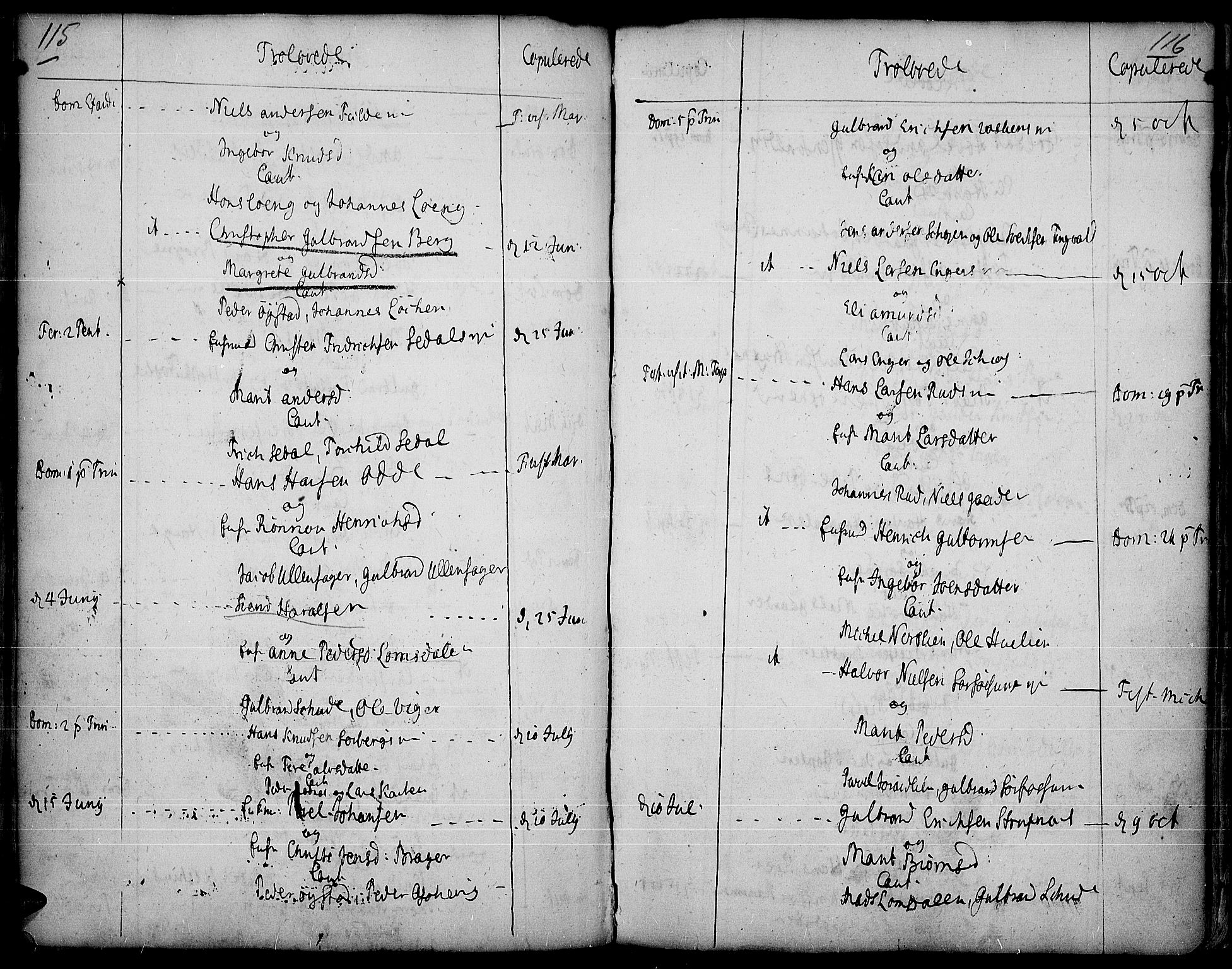 Land prestekontor, AV/SAH-PREST-120/H/Ha/Haa/L0003: Parish register (official) no. 3, 1733-1764, p. 115-116