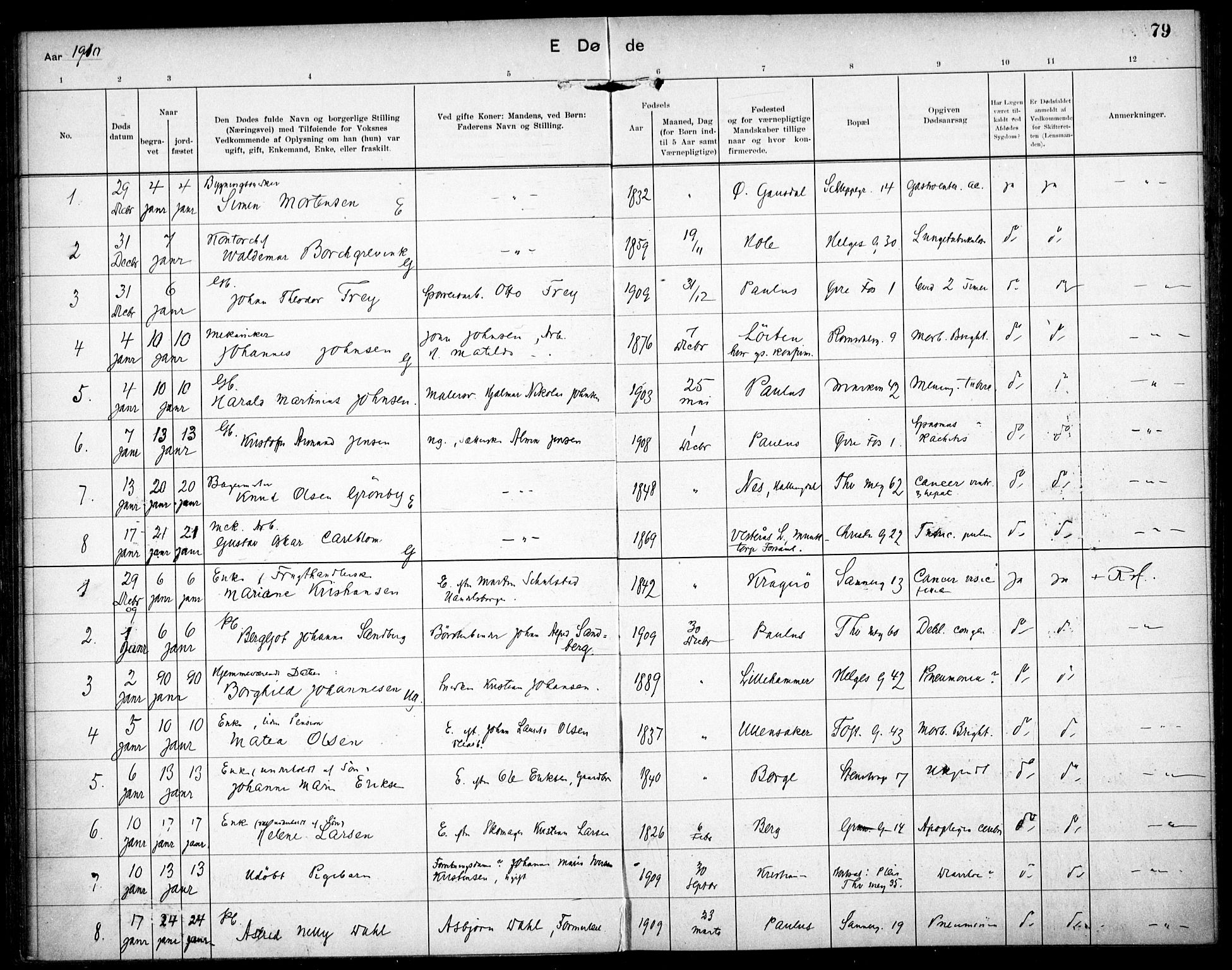 Paulus prestekontor Kirkebøker, AV/SAO-A-10871/F/Fa/L0018: Parish register (official) no. 18, 1906-1915, p. 79