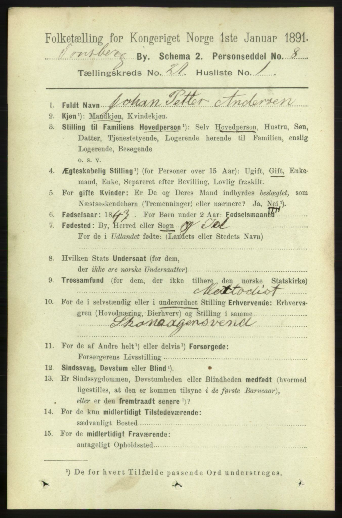 RA, 1891 census for 0705 Tønsberg, 1891, p. 5582