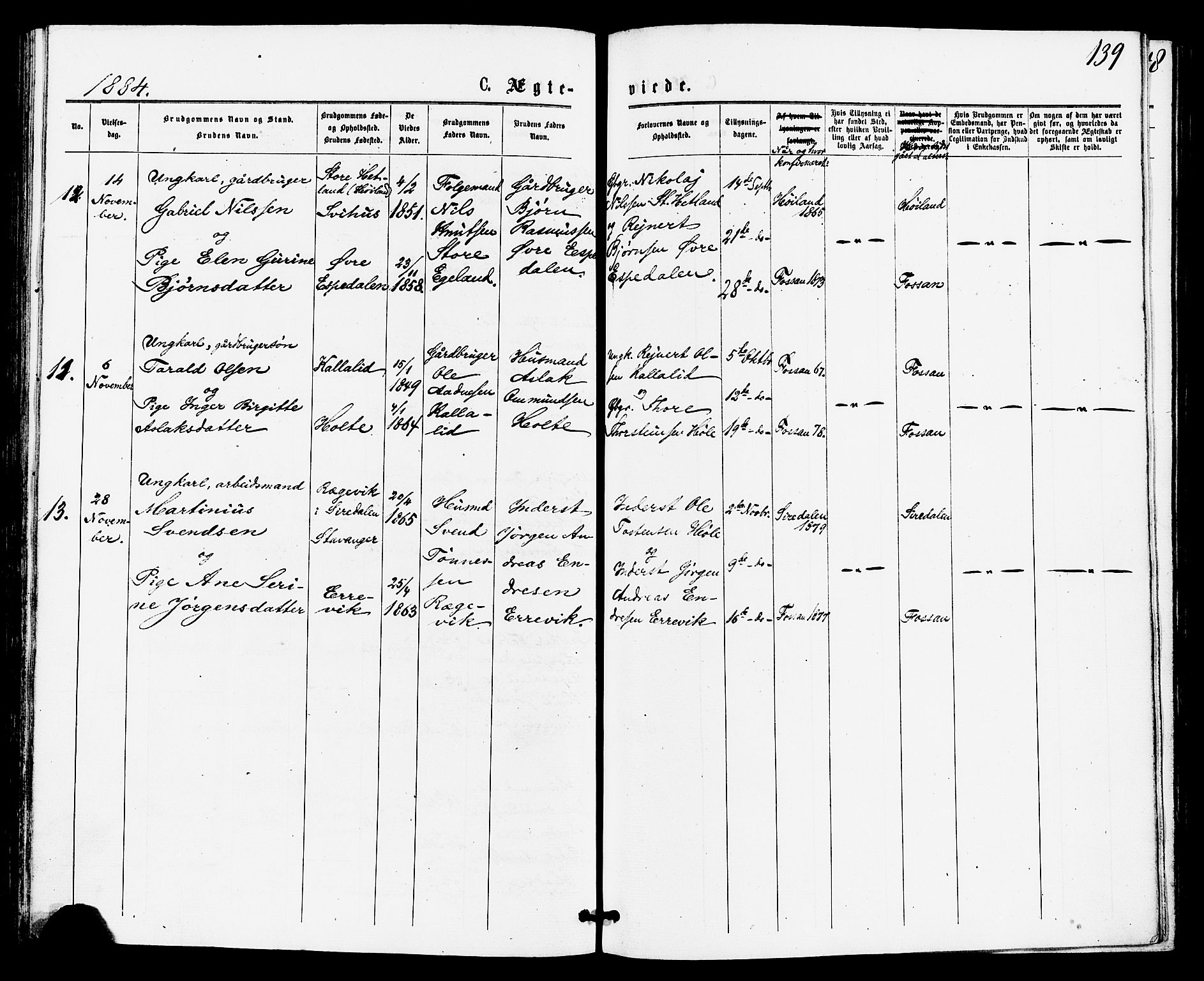 Høgsfjord sokneprestkontor, AV/SAST-A-101624/H/Ha/Haa/L0004: Parish register (official) no. A 4, 1876-1884, p. 139