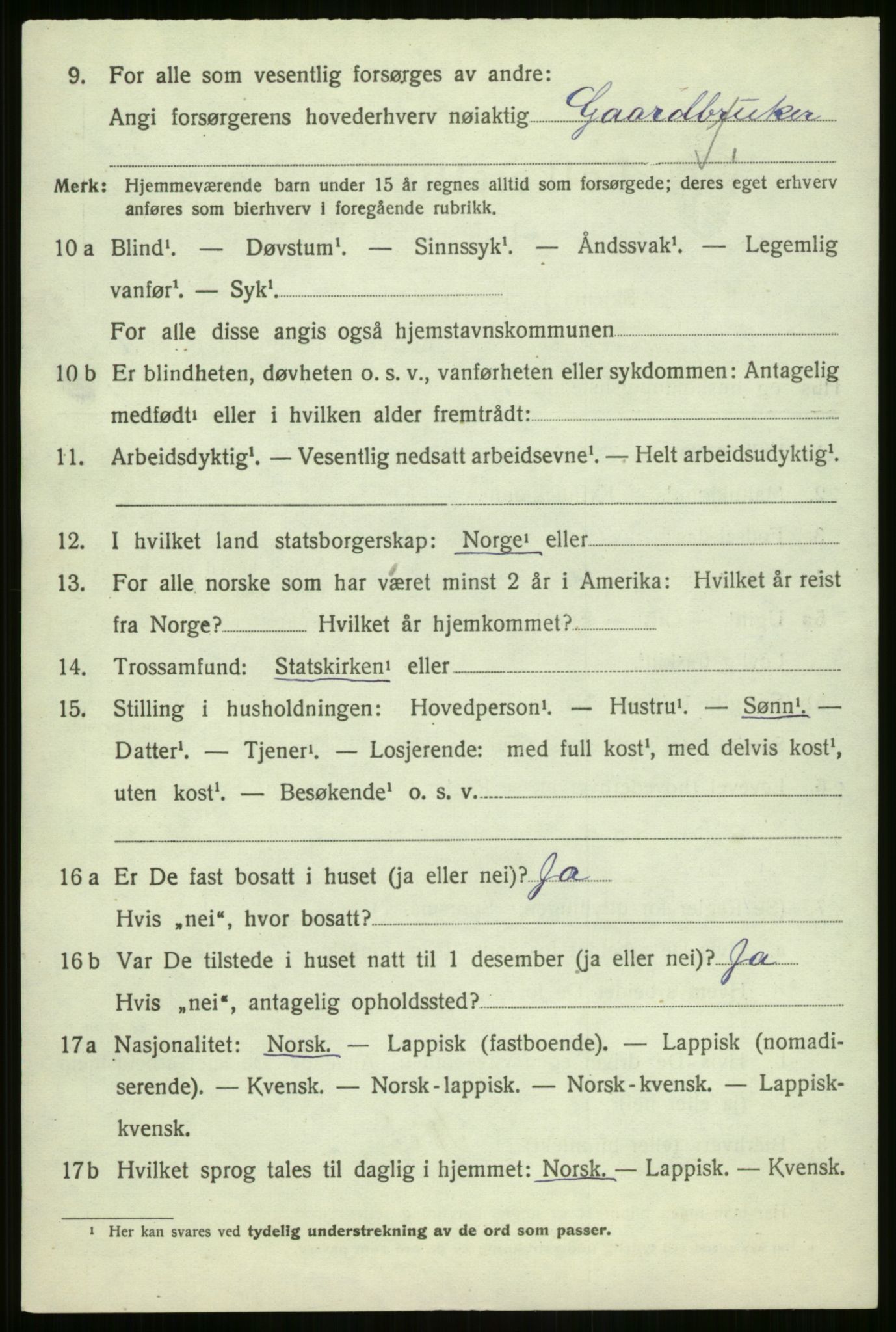 SATØ, 1920 census for Malangen, 1920, p. 807