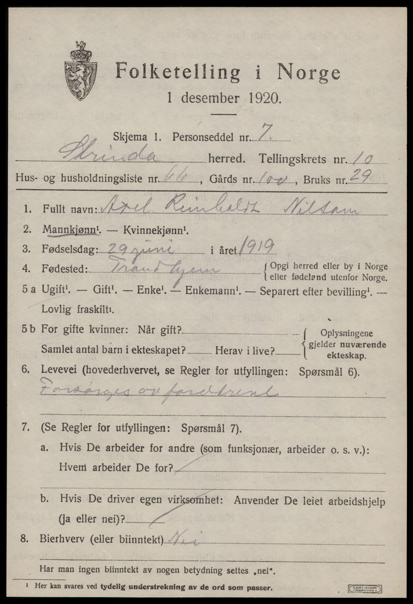 SAT, 1920 census for Strinda, 1920, p. 25038