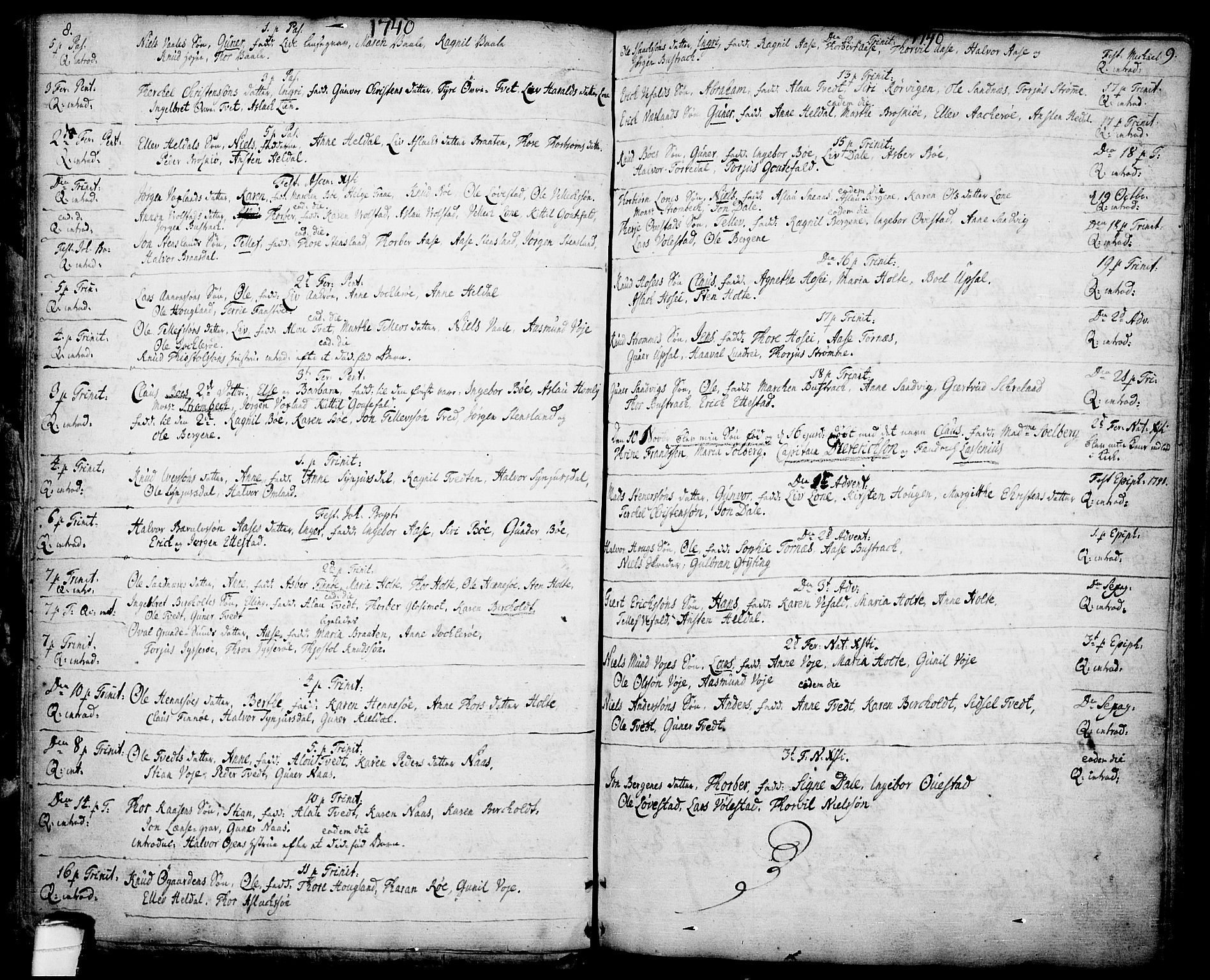 Drangedal kirkebøker, SAKO/A-258/F/Fa/L0001: Parish register (official) no. 1, 1697-1767, p. 8-9