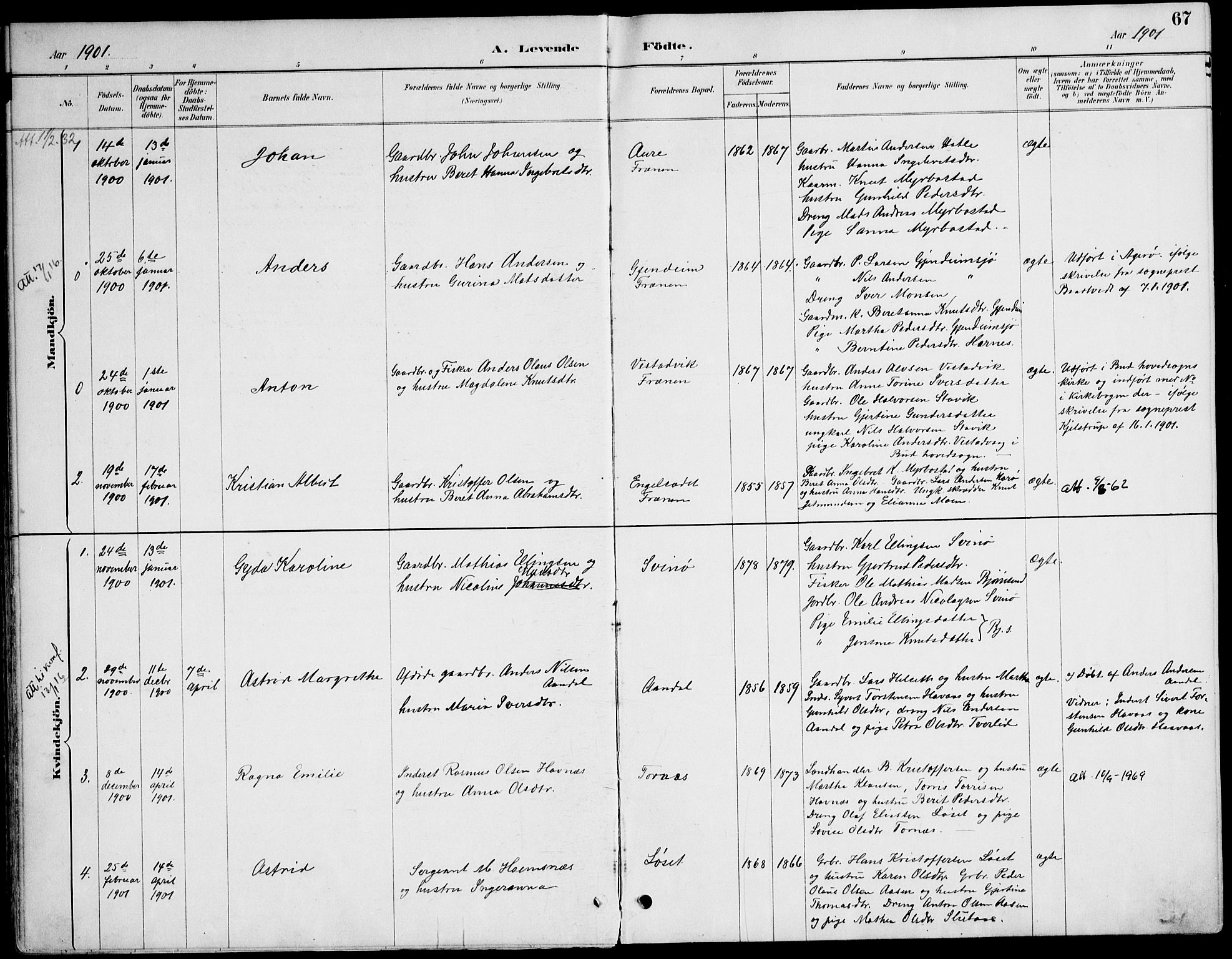 Ministerialprotokoller, klokkerbøker og fødselsregistre - Møre og Romsdal, AV/SAT-A-1454/565/L0750: Parish register (official) no. 565A04, 1887-1905, p. 67